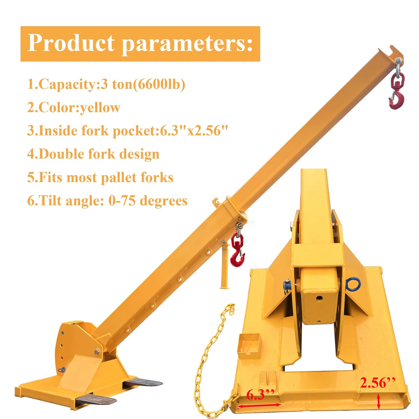 HQHAOTWU Forklift Jib Boom Crane 6600lbs Capacity Telescoping Mobile Crane Industrial 0-75 Degrees Tilting Lifting Hoist Truss Jib Boom with 2 Hooks Manual Telescopic 7-12ft for Warehouse & Factories
