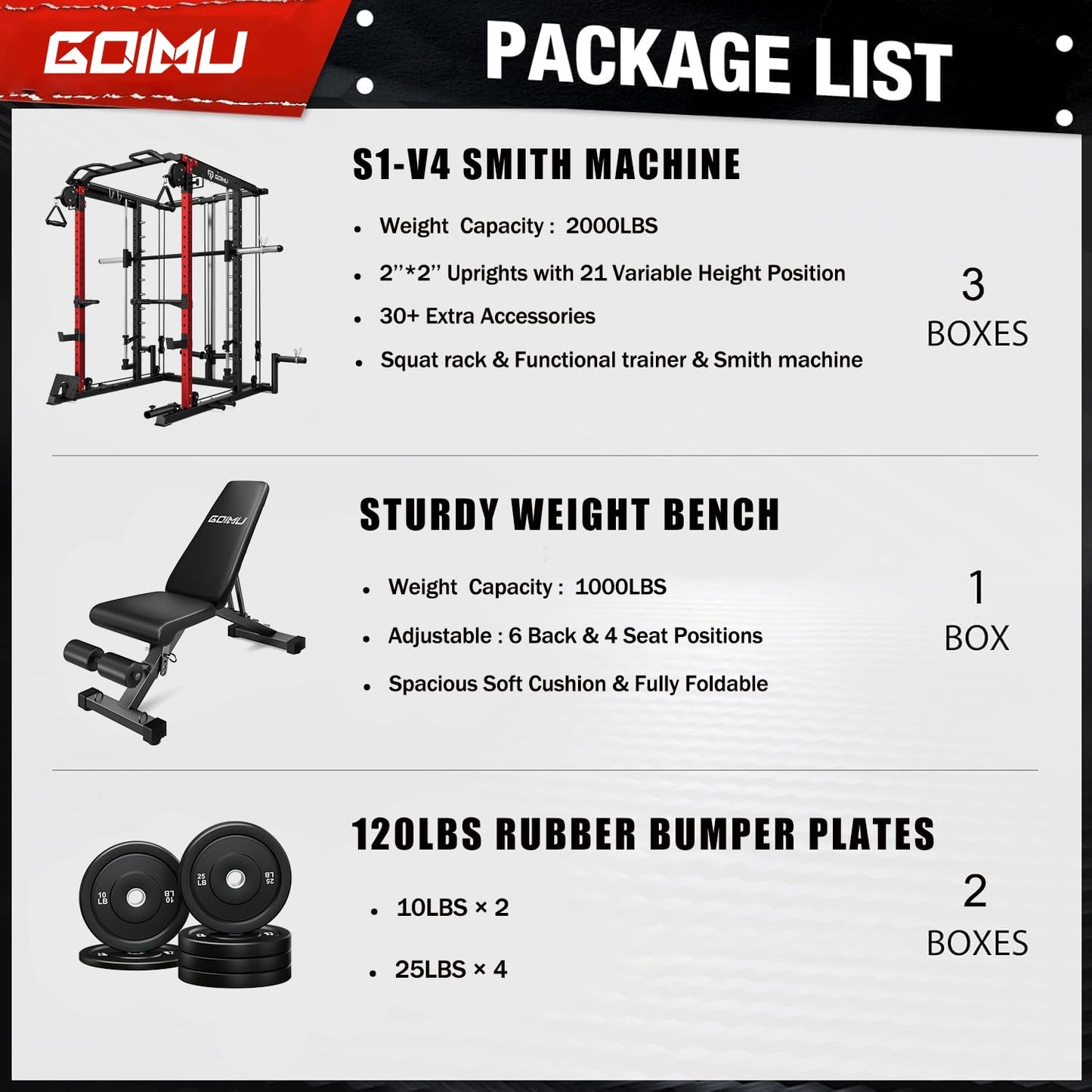 Goimu S1-V4 Smith Machine, 2000LBS Power Cage with Cable Crossover System, All-in-One Squat Rack with Smith Bar, Strength Training Equipment for Hone Gym (Smith Machine wiht 120LB)