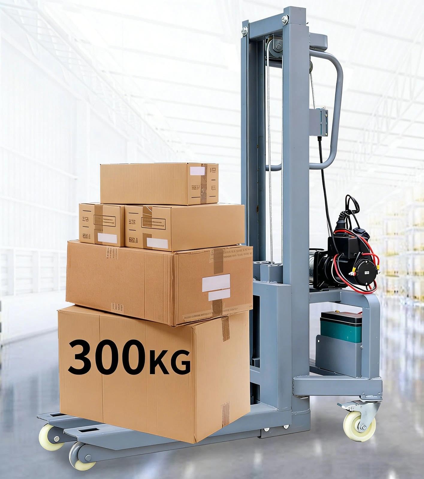 Electric Pallet Stacker with Winch – Heavy-Duty 600 lbs Electric Pallet Jack, Portable Pallets Lifter for Warehouses, Loading Docks, and Narrow Aisles(1.6)