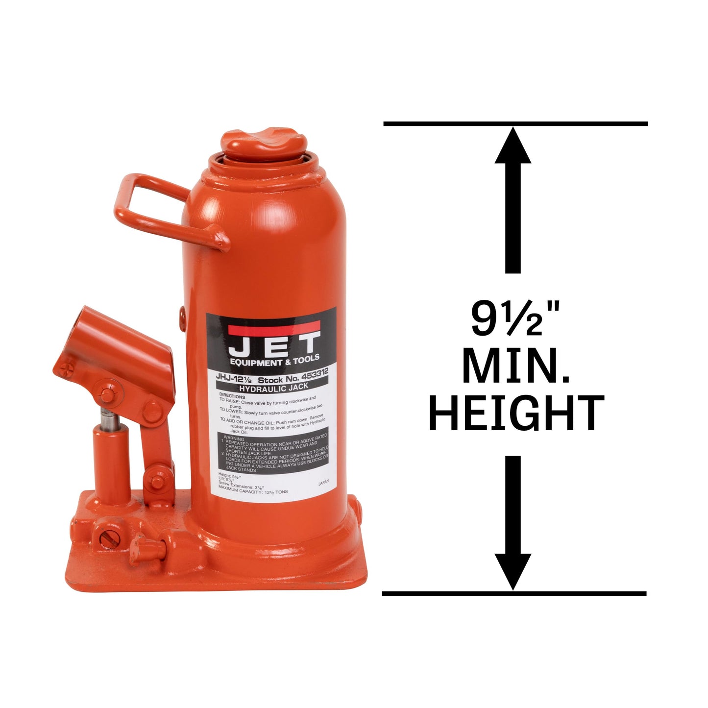 JET 12.5-Ton Hydraulic Bottle Jack w/ Handle (JHJ-12-1/2)