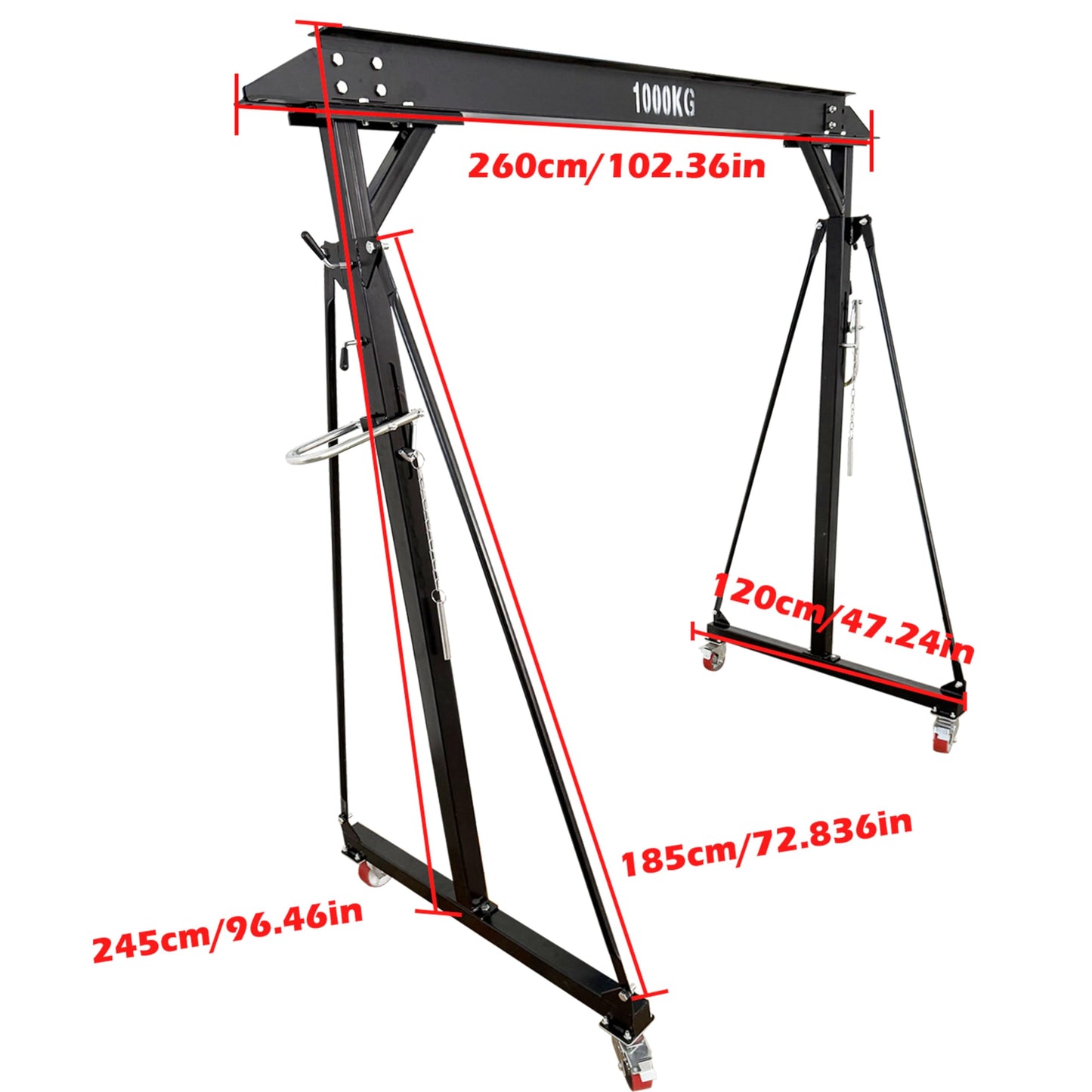IntXanth Portable Gantry Crane Hoist Frame with 2204lbs Load Capacity Adjustable Height 94.5-141.7inch for Factory Warehouse Manual Small