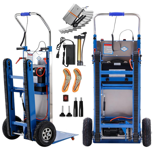 Electric Stair Climbing Dolly, 1250W Electric Stair Climbing Hand Truck, 900lbs Max Load Capacity, 3 Mode Folding Stair Climber Hand Trucks with Telescopic Handle for Moving (Blue+Black/Big Wheels)
