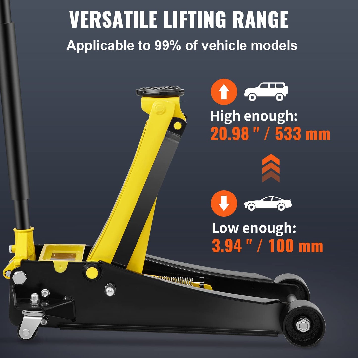 VEVOR 4 Ton Low Profile, Heavy-Duty Steel Racing Floor Jack with Dual Pistons Quick Lift Pump, Lifting Range 3.94"-20.98"
