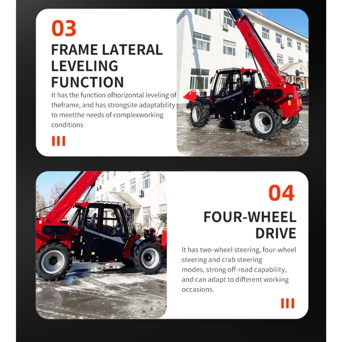 Telehandler Material Handler for Outdoor Cargo and Farm Loading, Rough Terrain Reach Forklift with Enclosed Cab for Construction Warehouse Transfer Work