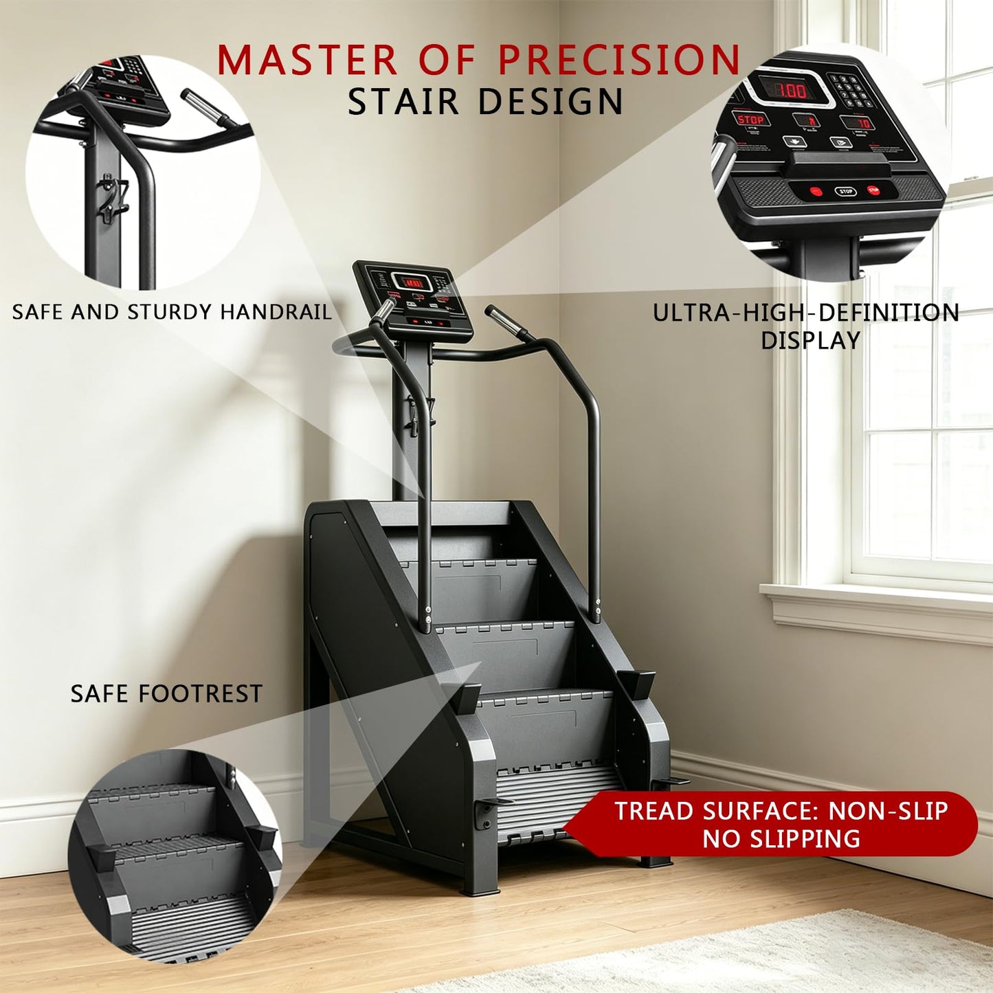 JELENS Stair Climber Machine, Stair Stepper with Infrared Motion Sensor and Auto-Lock, Full Body Workout Home Gym Equipment with 15 Speed Levels and 400LBS Capacity, 54" L x 30" W x 76" H
