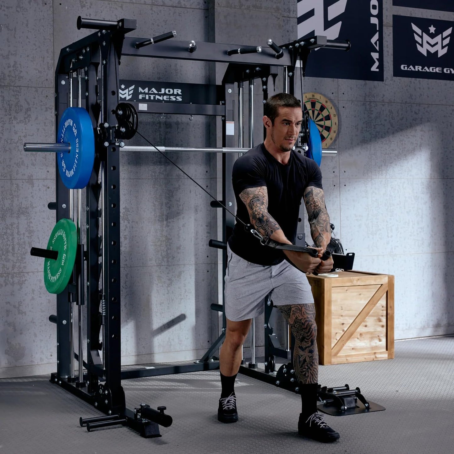 Hydra Fitness Exchange All-in-One B52 Standard Home Gym Smith Machine | with Power Rack, Cable Crossover, Dual Pulley System, Landmine, and Multi-Grip Pull-Up Bar – Heavy-Duty Fitness Equipment