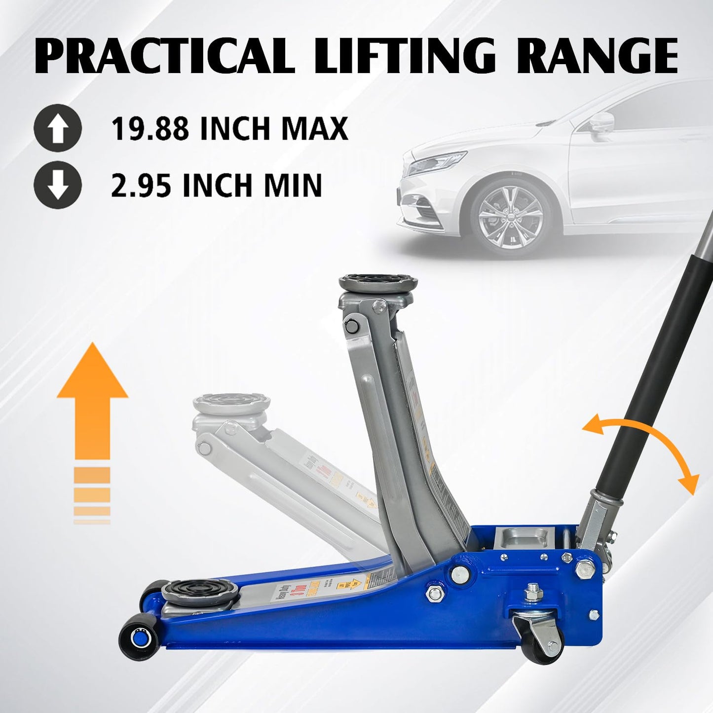 3 Ton Low Profile Hydraulic Floor Jack, Heavy Duty Steel Dual Piston Service Jack, CE Certified