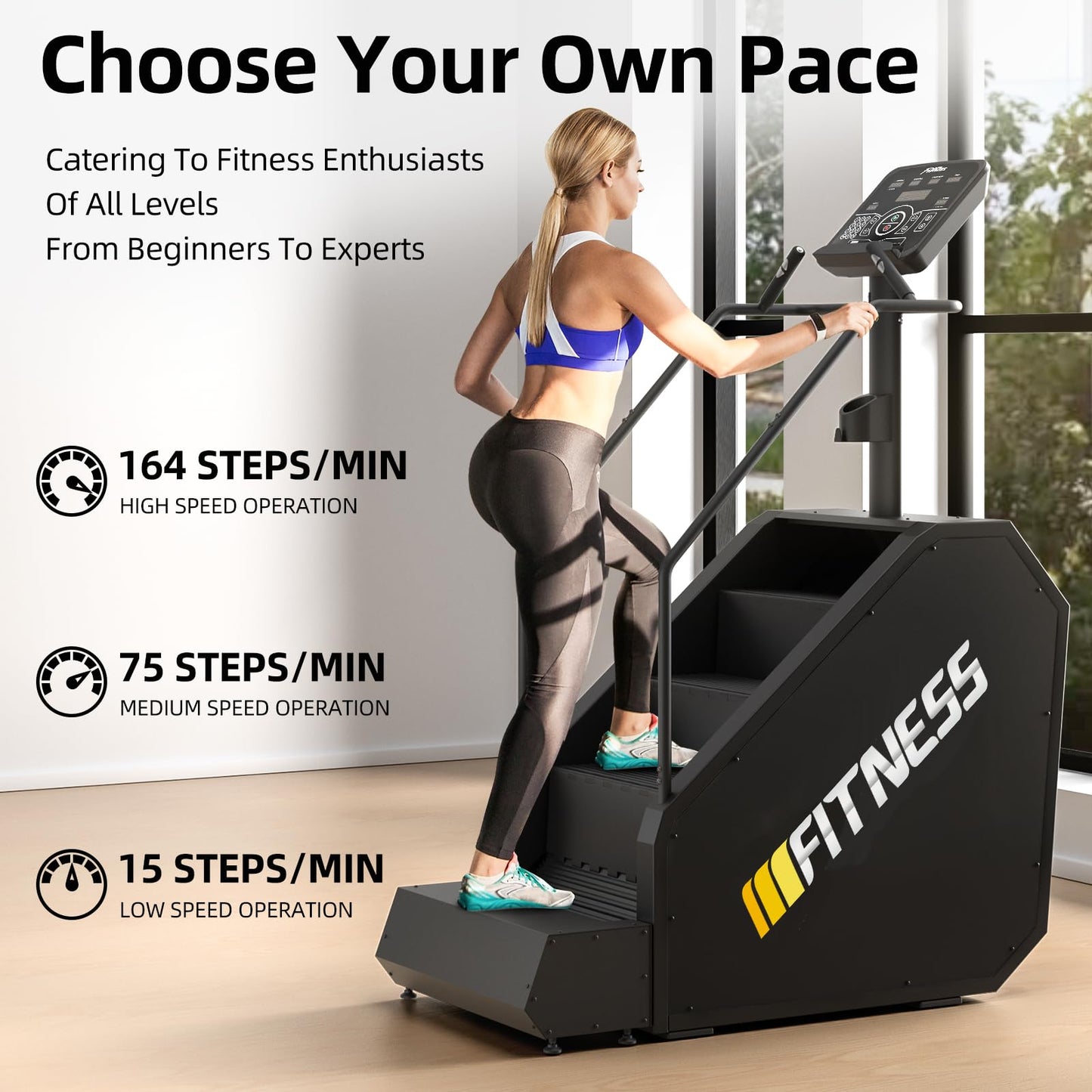Stair Stepper with Auxiliary Ladder, Commercial Grade Stair Climber Exercise Machine,15 Speed Levels Stepping Machine for Cardio and Lower Body Workouts, 660LBS, 15-164 Steps/Minute
