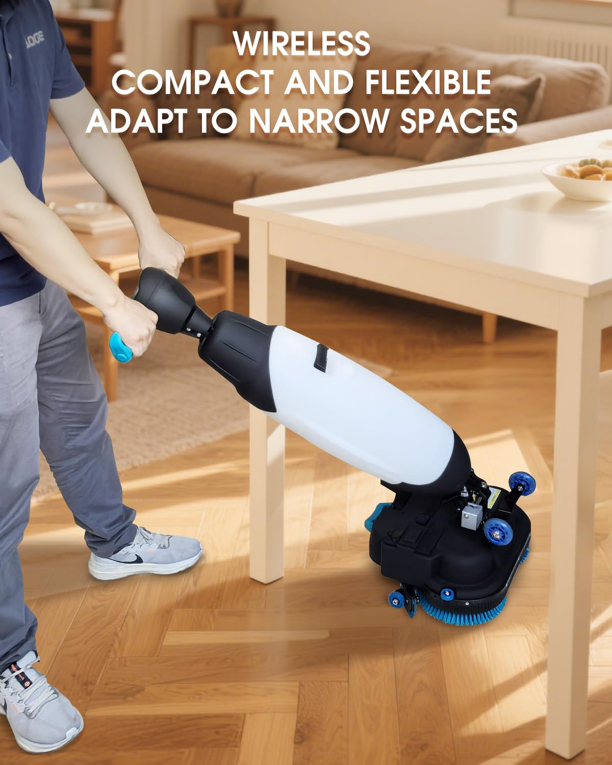 Hantinstom 17" Commercial Floor Scrubber Machine with Double Brush Disc Battery-Powered Multi-Functional Floor Buffer Machine 360°Rotation,10700 sqft,350 RPM Motor,1-Gal Tank