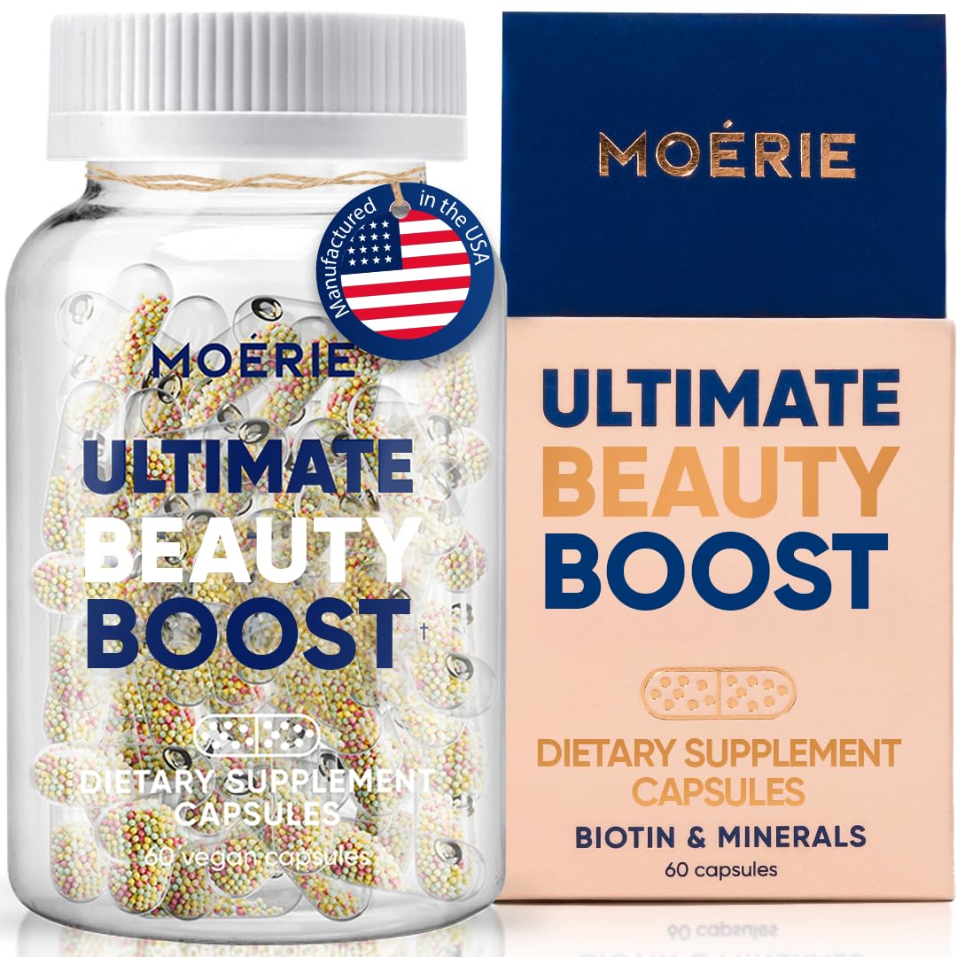 Moerie Ultimate Hair Boost Supplements for Women & Men - Hair, Skin, Nails Vitamins with Biotin & Minerals for Hair Health - Thicker Hair - 60 Capsules