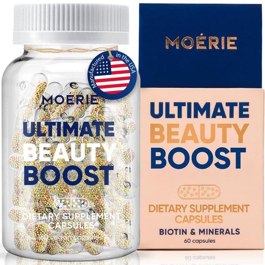 Moerie Ultimate Hair Boost Supplements for Women & Men - Hair, Skin, Nails Vitamins with Biotin & Minerals for Hair Health - Thicker Hair - 60 Capsules