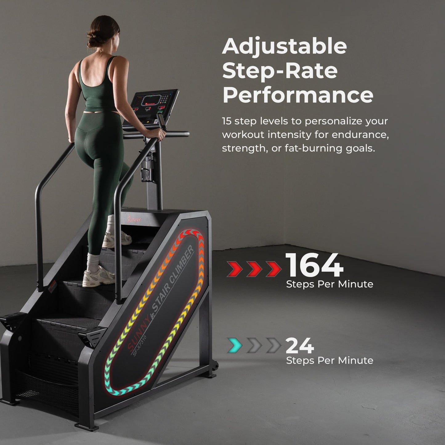 Sunny Health & Fitness Premium Smart Stair Climber – 15-Level Step Rate (24–164 Steps/Min), 8&4 Built-in Programs, Auto-Locking Pedals, 350 LB Capacity, Free SunnyFit App w/Dedicated SF-X7310 Program