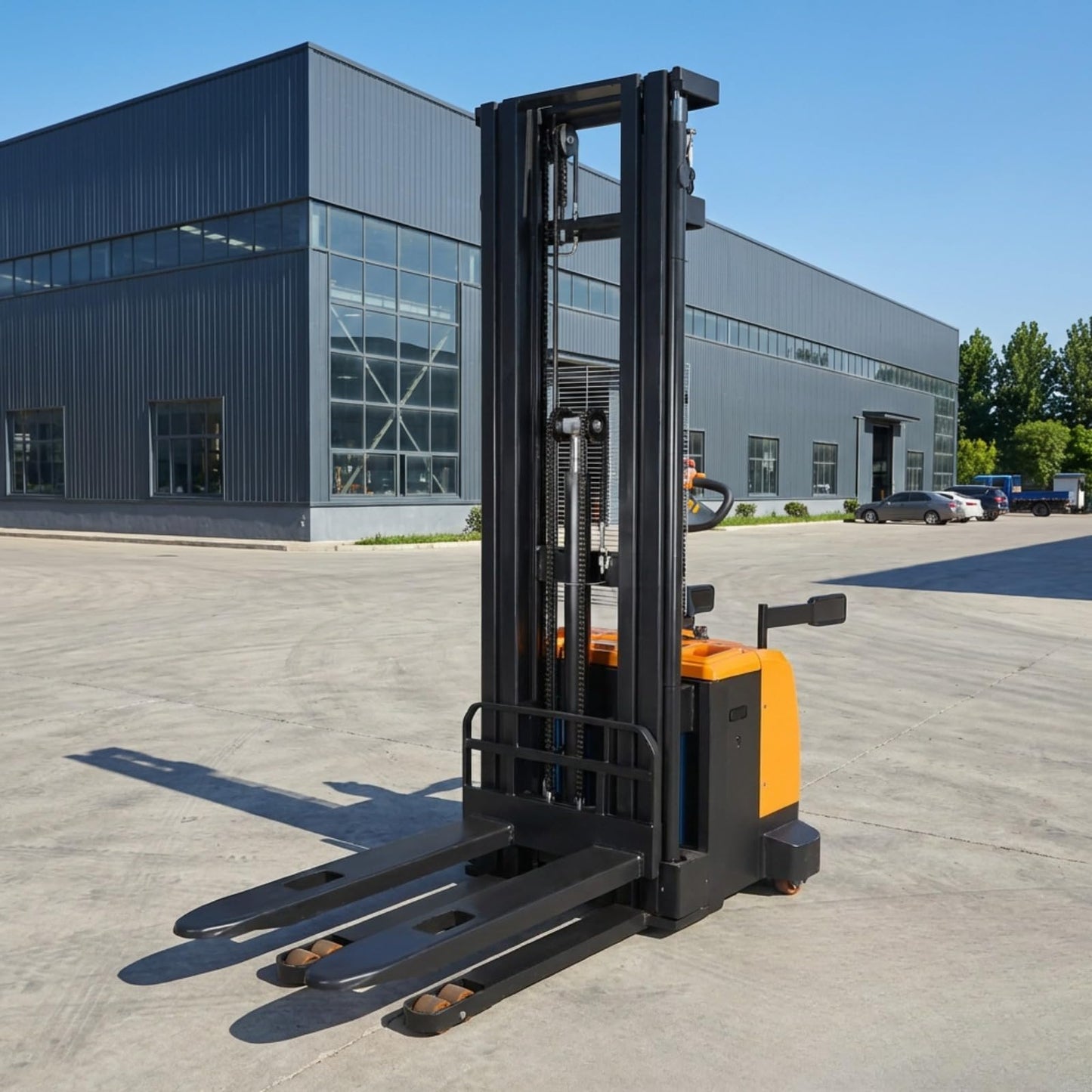 Electric Pallet Handling Lift System Stacker, Battery Powered Forklift Stacker Machine, Walk Behind Hydraulic Stacking Equipment, Warehouse Material Handling Equipment, Pallet Lifting System