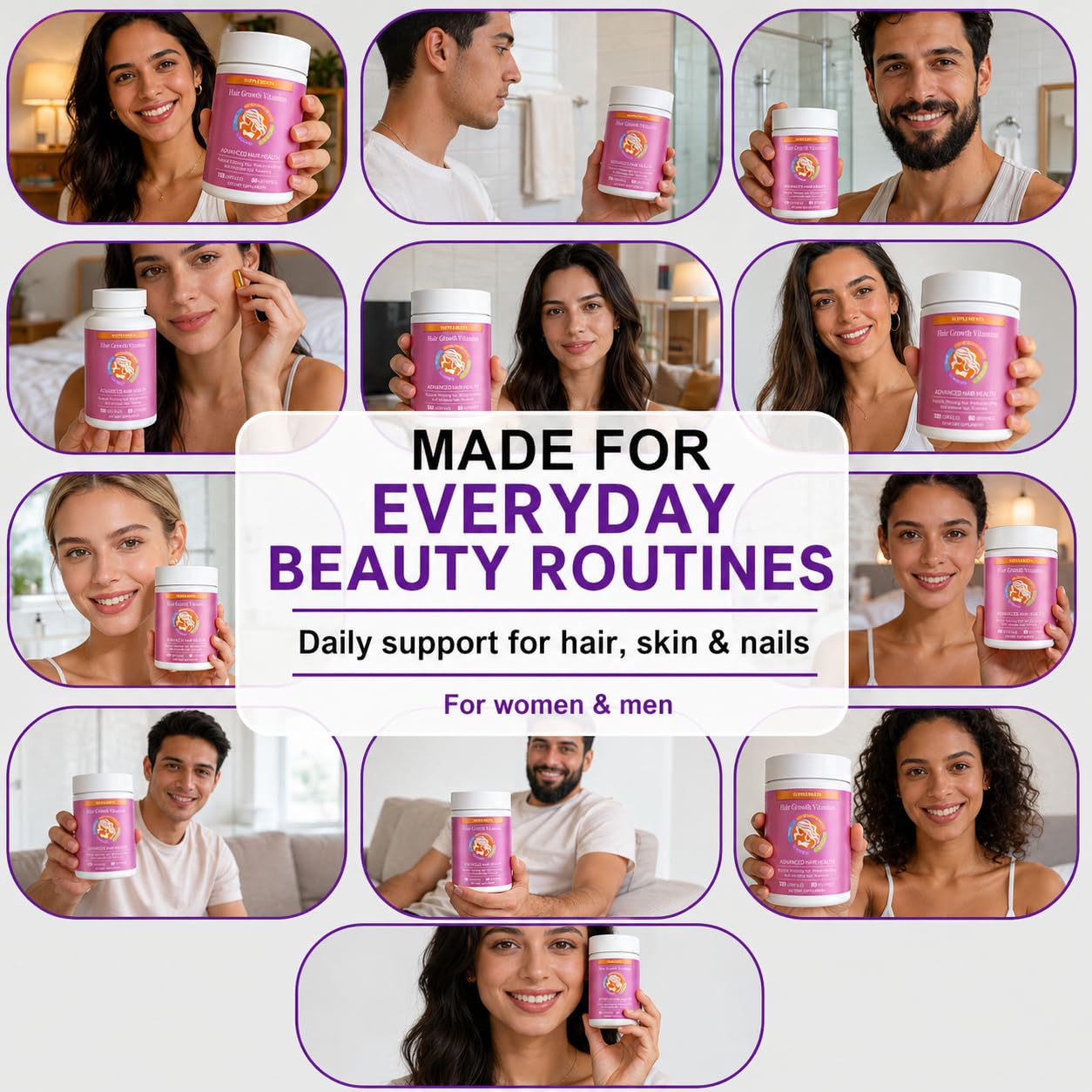 ZYXN Biotin | Collagen | Hyaluronic Acid Supplement, Clinically Proven Hair Growth Support, Skin and Nails, 25000 mcg Vitamins B2, B3, B6 & B7 + B1 & Keratin Women & Men (120 Count (Pack of 1))
