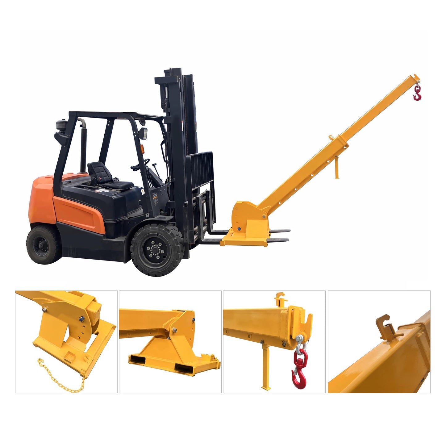 INTSUPERMAI Forklift Jib Boom Crane with Adjustable Tilt Angle 3 Ton / 6600 LB Forklift Mobile Crane Adjustable Forklift Crane Attachment with Truss Hoist Jib Boom Hook Max 12.14ft/3.7m Length