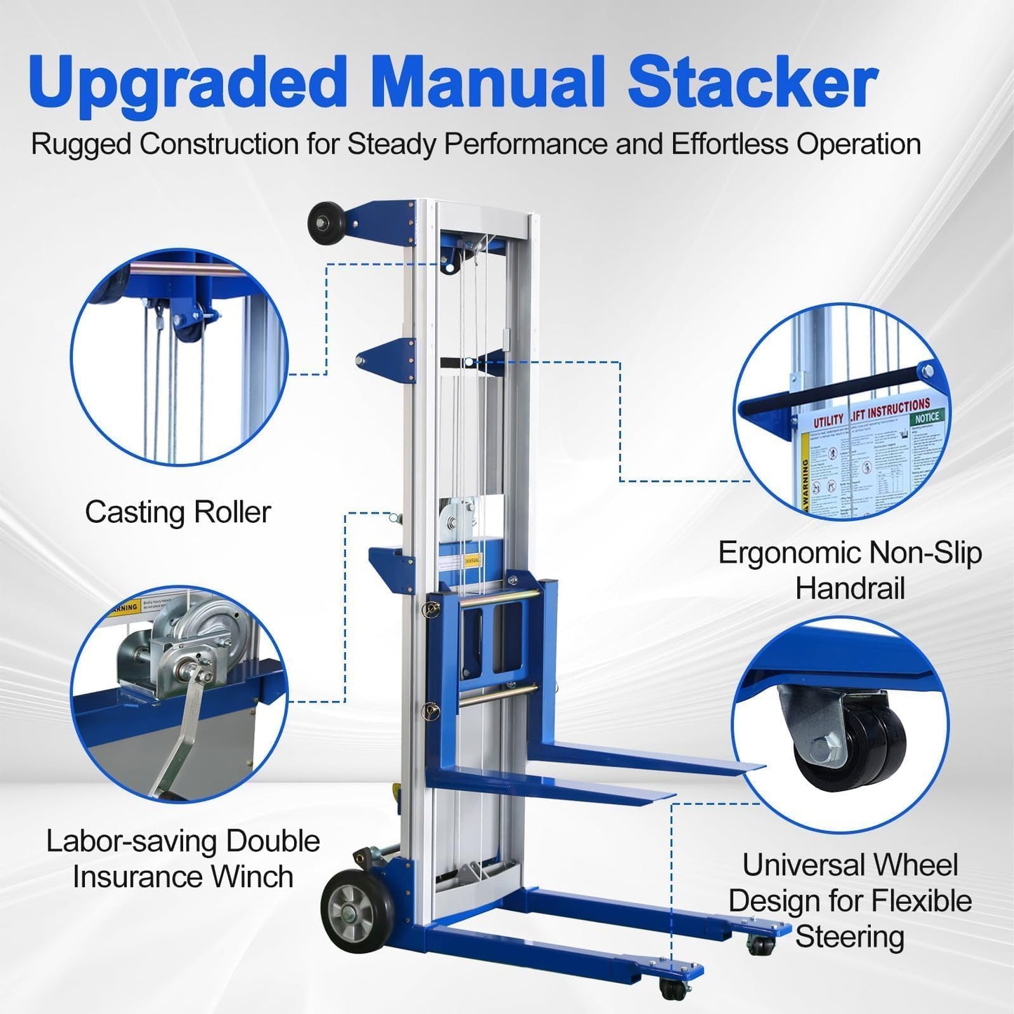 ELOMBR 2PCS Material Lift Winch Stacker, 3.54"-122" Height Range, 400 lbs Capacity, Hand Winch Lift Trucks for Warehouse, Factory, Library, 34.60" L x 24.80" W