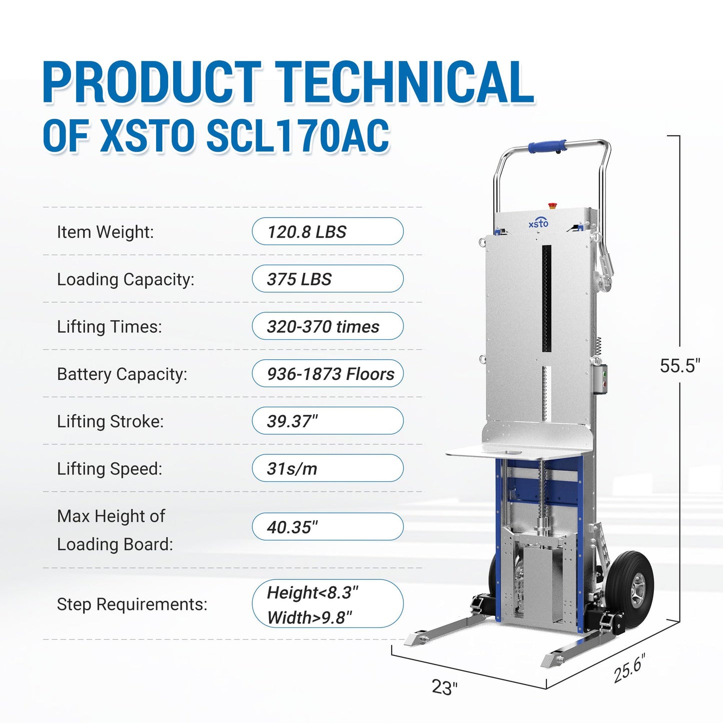 Electric Stair Climbing Hand Truck with Power Lift Platform, Pallet Truck Dolly, Lift Table, Fork Lift - 375lb Capacity,Max Lifting Height 40.35"