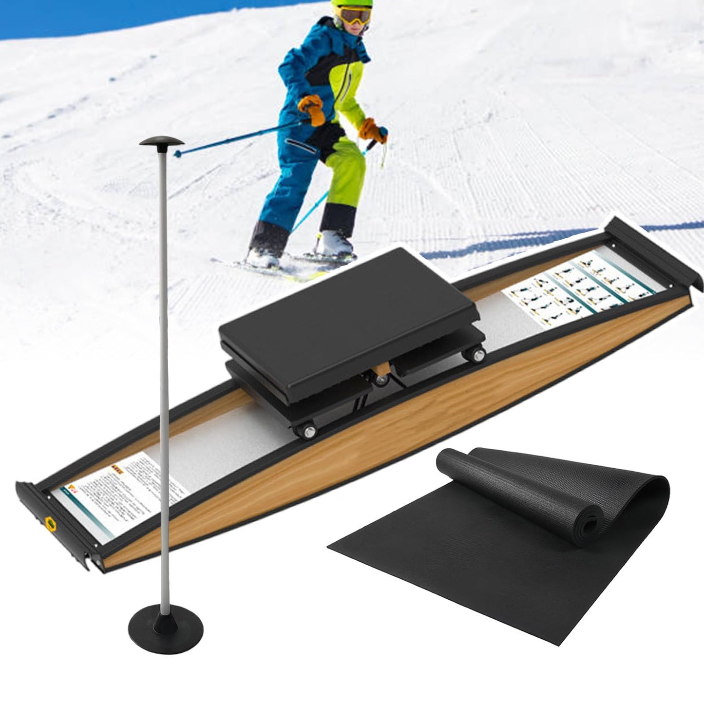 CUTPOIY Ski Training Machine, Aerobic Ski Machines,Fitness Machine for Home Gym Workout,150 Kg Load, Indoor Simulated Ski Machine, Ski Simulator Machine, with Walking Stick&Floor Matfor