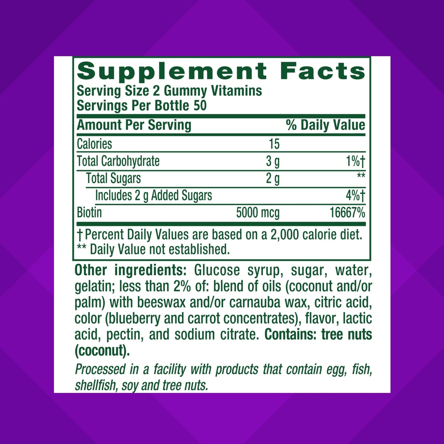 vitafusion Extra Strength Biotin Gummy Vitamins, Berry Flavored, 5,000 mcg Biotin Vitamins, America’s Number 1 Gummy Vitamin Brand, 50 Day Supply, 100 Count (packaging may vary)