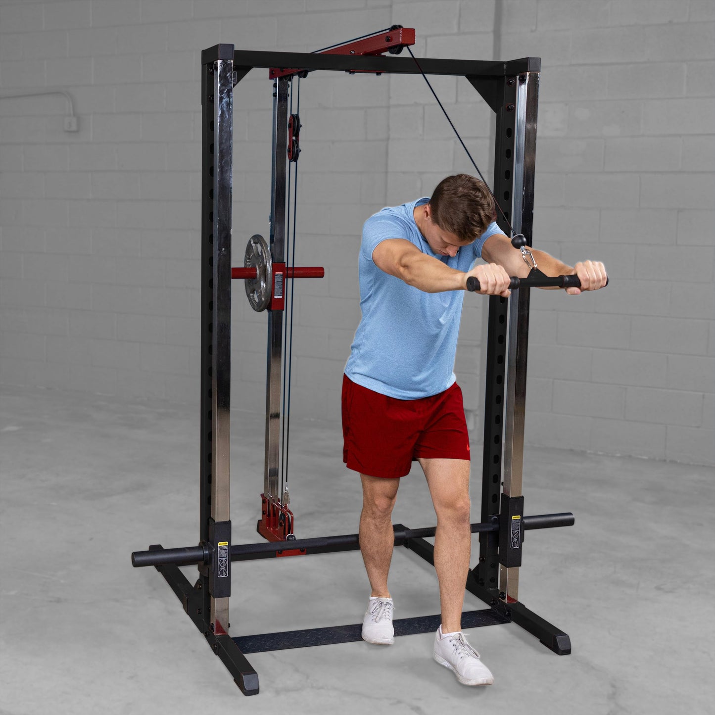 Body-Solid Best Fitness BFSM250P2 Smith Machine with LAT Attachment for Home Gym - Strength Training with Safety Bars, Adjustable Safeties, and Attachments for Squats, Bench Presses, Rows