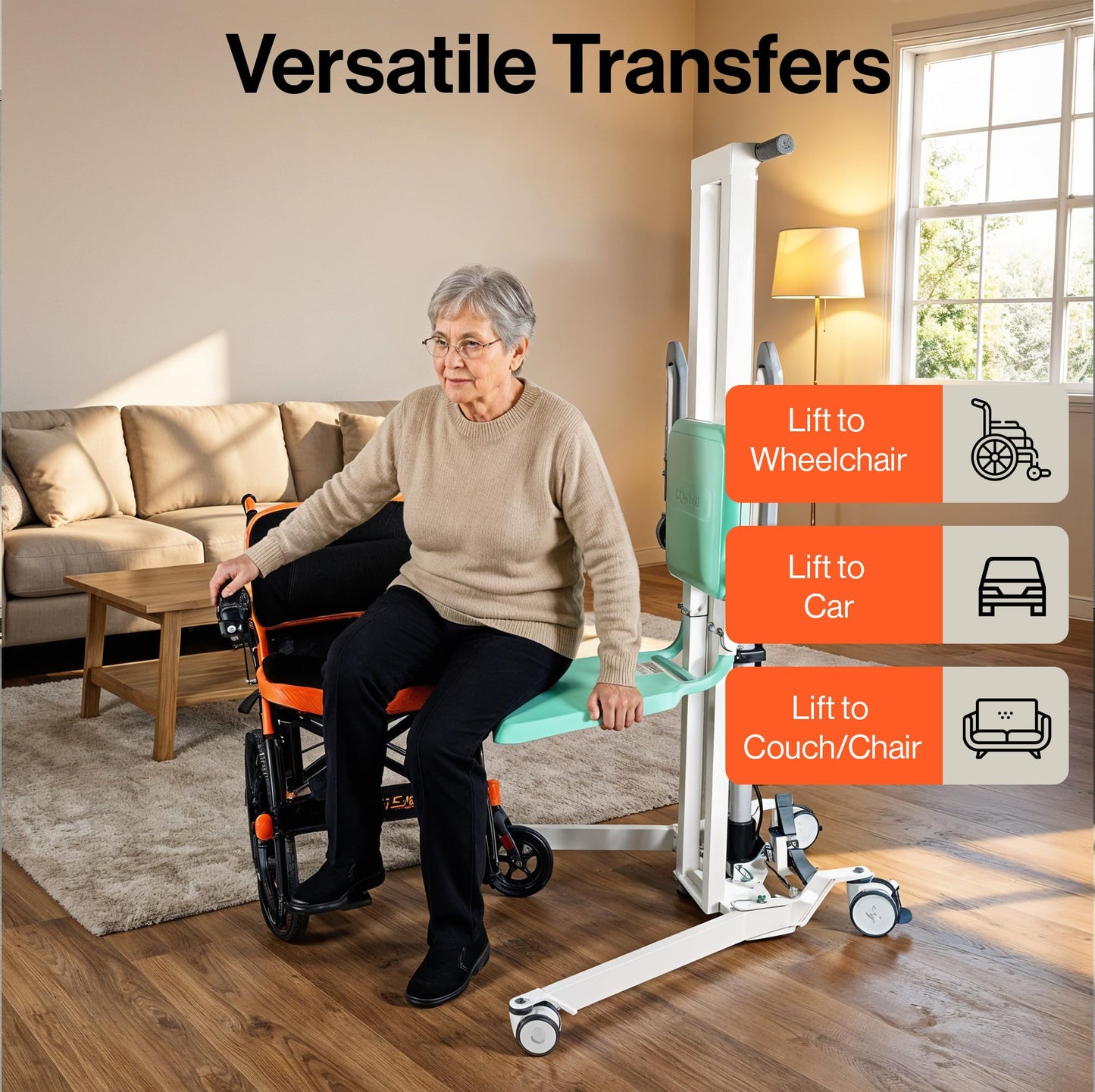 SuperHandy GoRise Electric Floor to Stand Lift – 500 Lbs Capacity, Standing Assistance, Portable, Adjustable, Ergonomic, Easy Storage, Patent Pending (TX+（Transfer Lift Plus）)