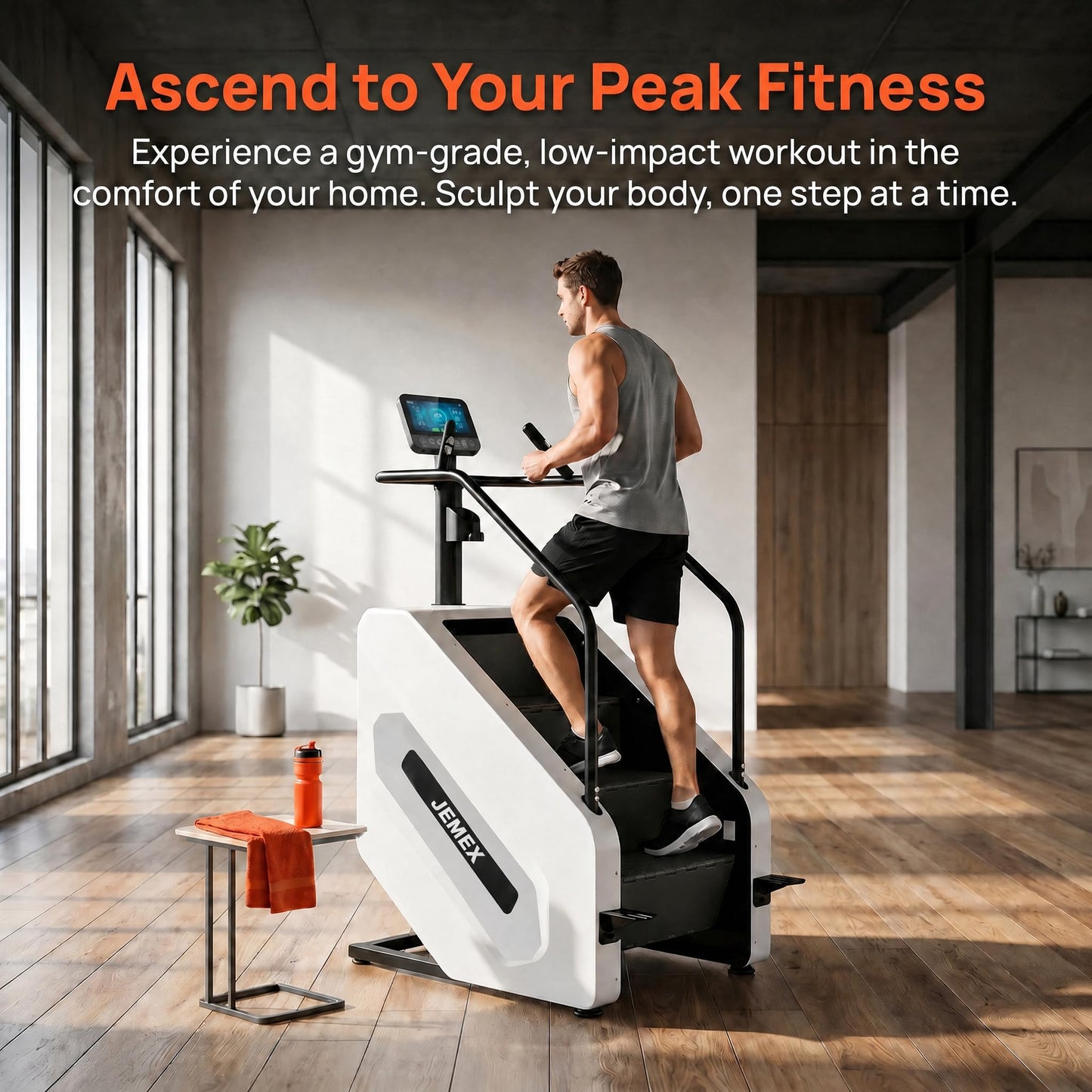JEMEX Stair Stepper Machine, Heavy Duty Stair Climber with 15 Resistance Levels, Low Impact Cardio for Home Gym, Infrared Auto-Lock, LED or Standard Model, 375 lbs (White, LED Display)