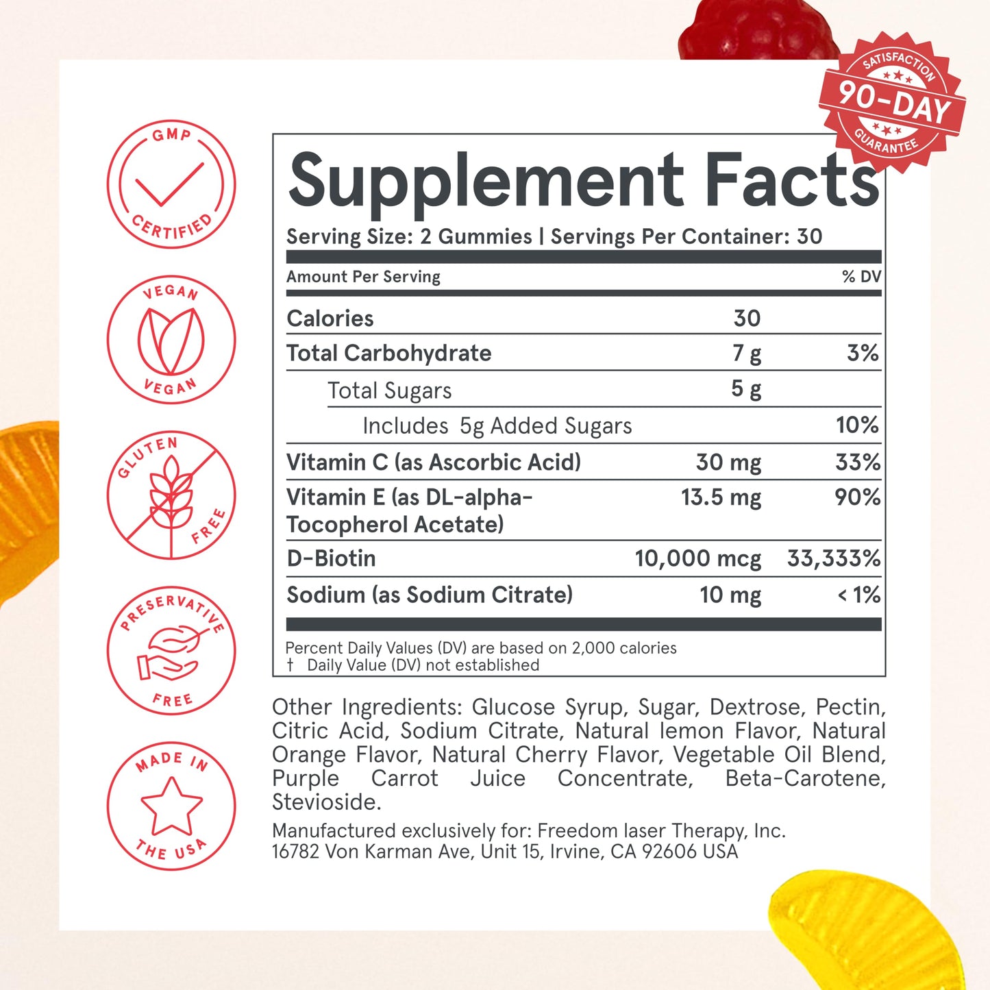 iRestore Biotin Gummies 10,000 mcg - 3 Natural Fruit Flavors, Hair Vitamins Multi Supplement for Hair Skin and Nails for Women & Men, 60 Vegan Gummies, 30 Day Supply