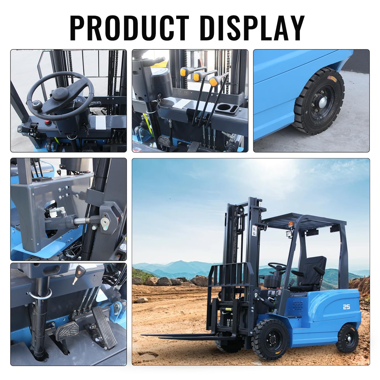 2.5 Ton Electric Forklift Pallet Stacker, Compact Forklift Capacity Heavy Duty Industrial Material Handler for Warehouse Factory Logistics Lead Acid Battery Powered, Moved Sideways (Blue)