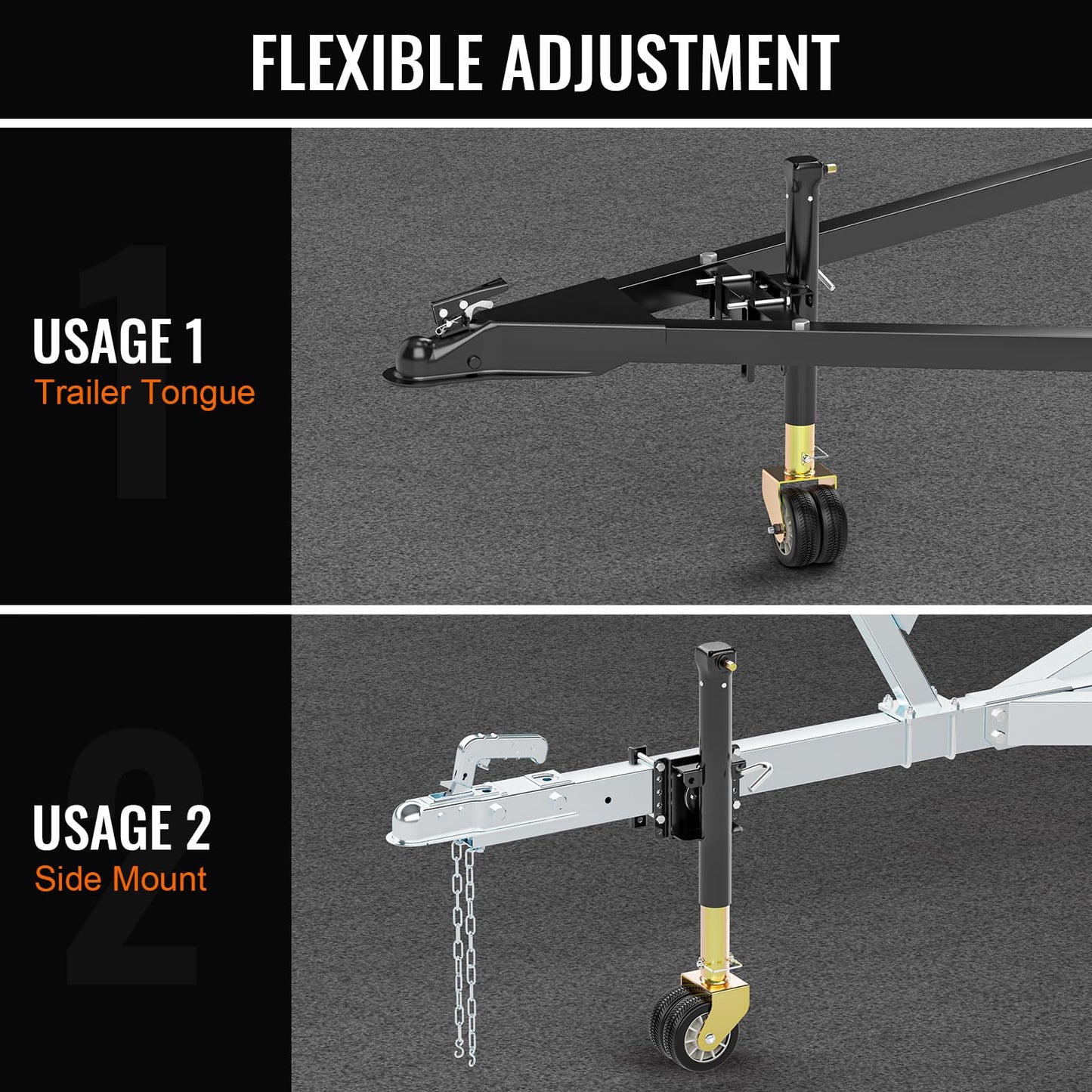 Upgraded Trailer Jack with Dual Wheel(Electric Drill Adjust), Adjustable 14”-42” Drop Leg, Universal Heavy-Duty RV Tongue Jack with 2000lbs Capacity, Bolt on Trailer Jack for Utility Yacht Boat