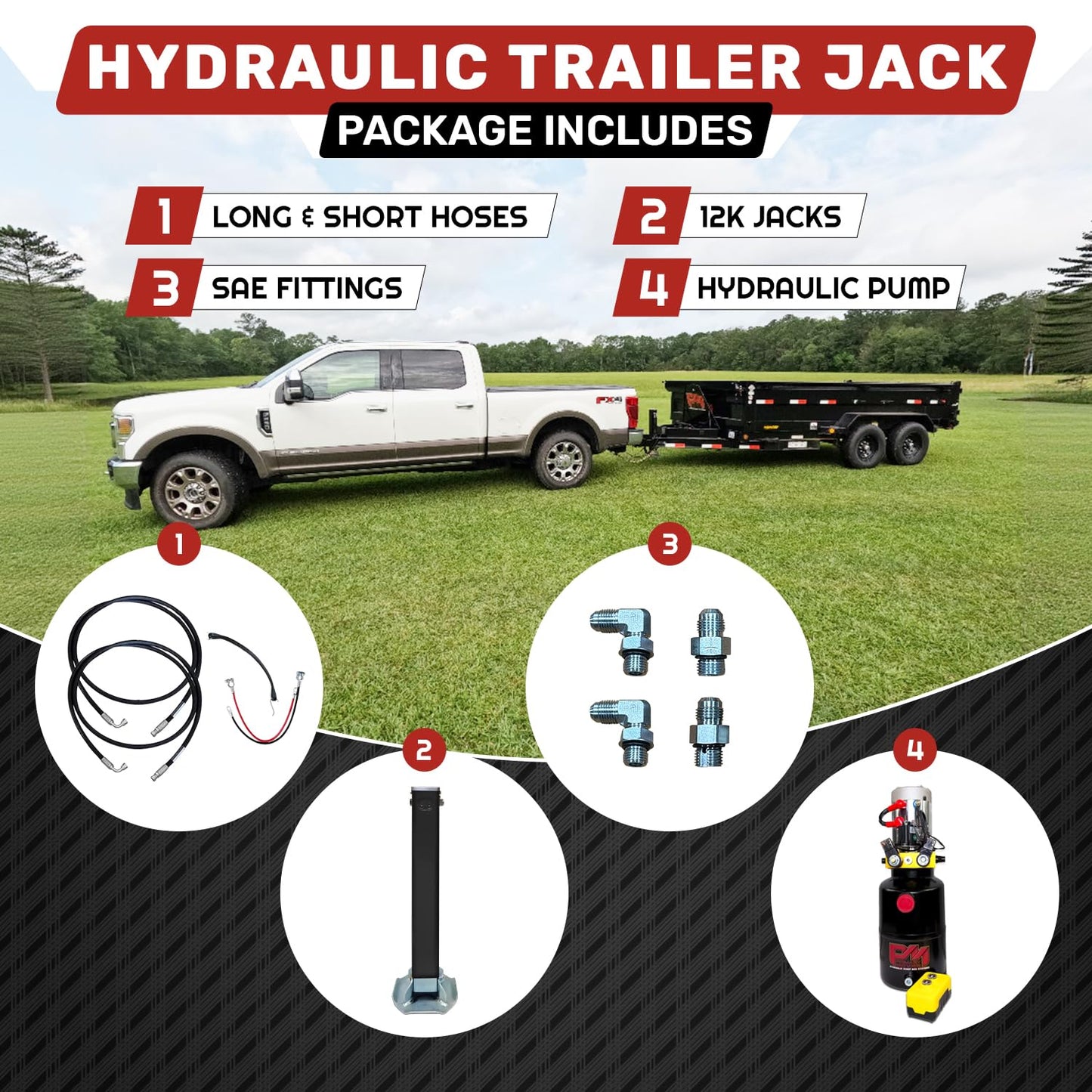 Primary Mover 12K Double Acting Hydraulic Trailer Jack (12,000 lb) - Power Jack 12K, Lift Trailer Jack Stand with Hydraulic Power Unit