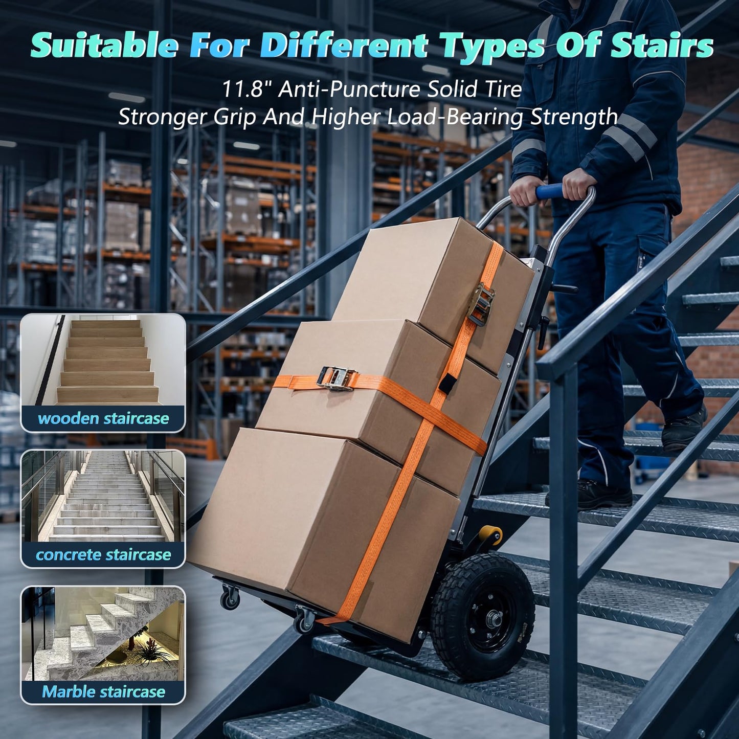 Electric Stair Climbing Dolly 1500W, Heavy Duty Stair Climber Hand Truck, Powered Stair Climbing Cart with 10" Anti-Slip Tires, Adjustable Speed Moving Cart for Appliances Furniture (Silver)