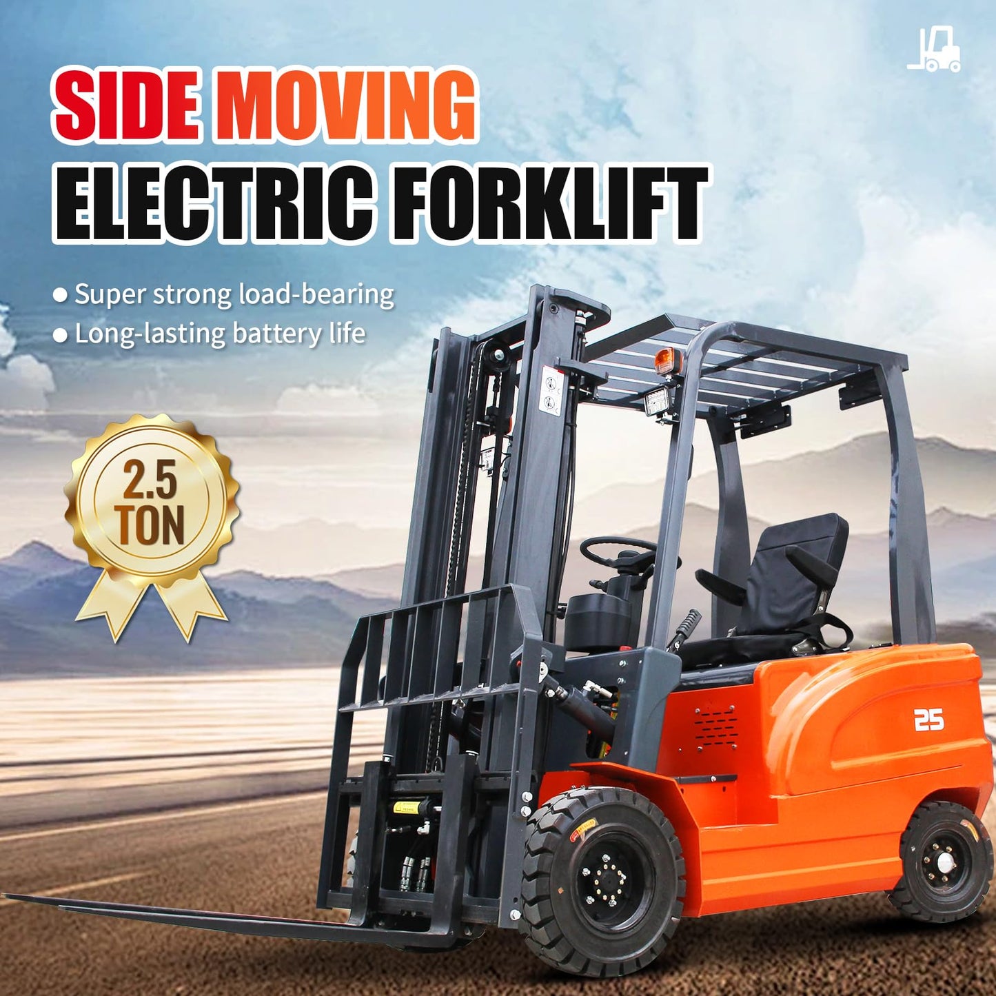 2.5 Ton Electric Forklift Pallet Stacker, Compact Forklift Capacity Heavy Duty Industrial Material Handler for Warehouse Factory Logistics Lead Acid Battery Powered, Moved Sideways (Orange)