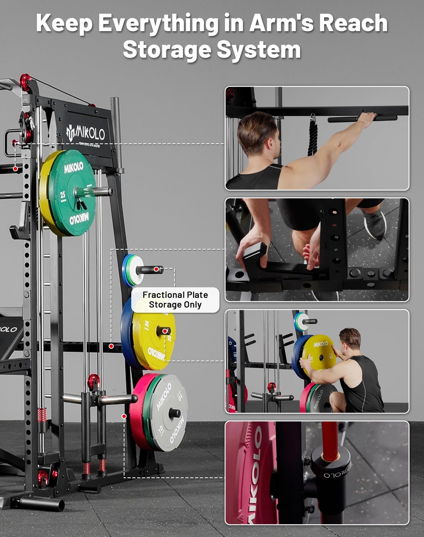 Mikolo M4 2.0 Ultra Smith Machine with Aluminum Pulles, All-in-One Home Gym Power Cage with LAT Pulldown & Cable Crossover, Squat Rack for Full Body Workouts (Black)