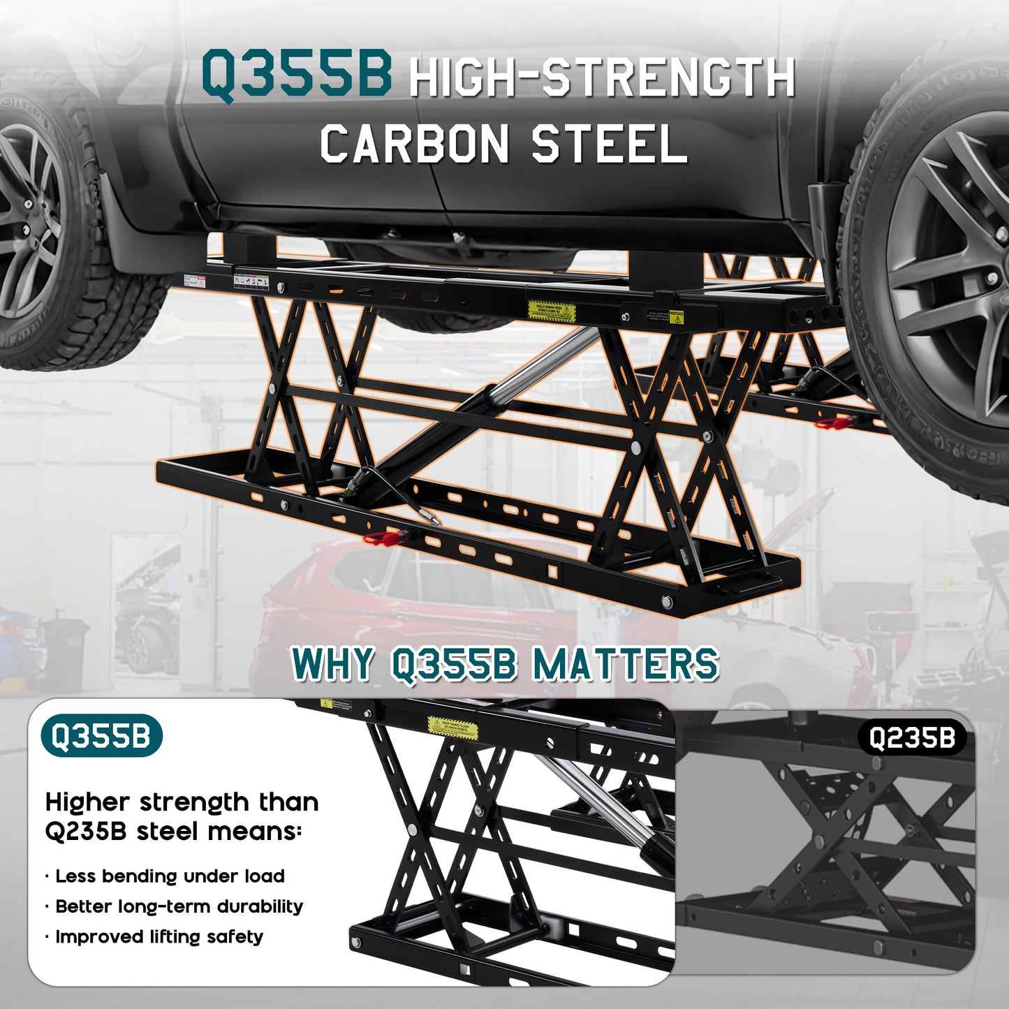 Albott 8000 LBS Portable Car Lift for Home Garage, Heavy-Duty Q355B Steel Vehicle Lift, Adjustable Height up to 27.4", 25–30s Fast Cycle, Locking Levers, Extension Plate, Foldable with Wheels