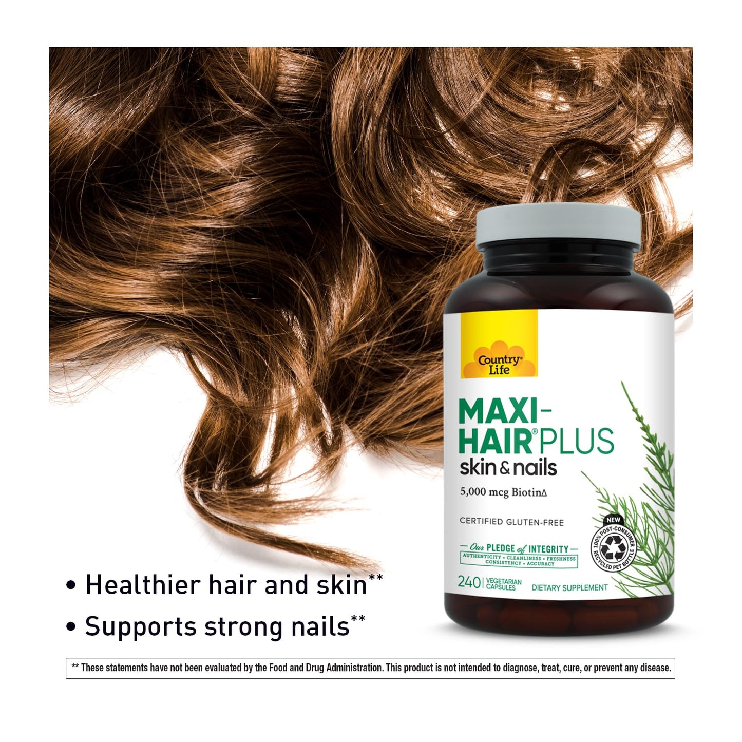 Country Life, Maxi-Hair Plus Biotin, Supports Healthy Hair, Skin and Nails, Daily Supplement, 240 ct