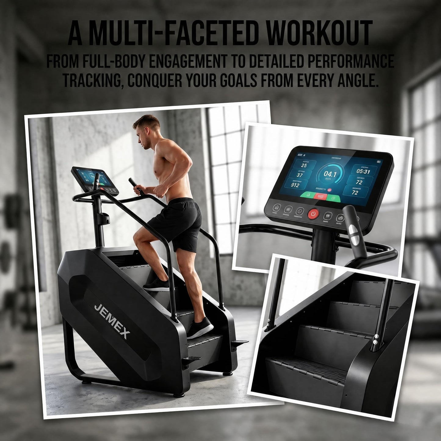 JEMEX Stair Stepper Machine, Heavy Duty Stair Climber with 15 Resistance Levels, Low Impact Cardio for Home Gym, Infrared Auto-Lock, LED or Standard Model, 375 lbs (Black, LED Display)