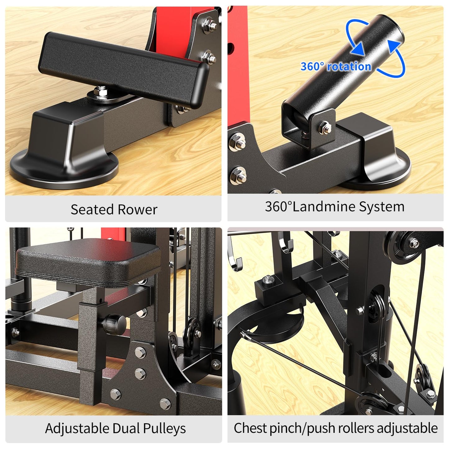 Multi-Purpose Squat Rack,Smith Machine Weight Rack Set with Cable Crossover System, Home Gym Power Racks, Power Racks and Packages (L06 two users, Power cage Red+bench+Cast lron 220LBS)