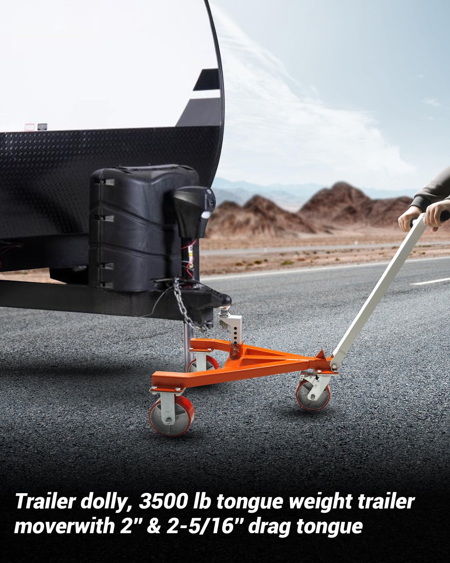 Krysolad Trailer Dolly, 3500 lb Tongue Weight Trailer Mover with 2 in & 2-5/16 in Ball, Angle Adjustable, Suitable for RV Boat Motorcycle Jet Ski