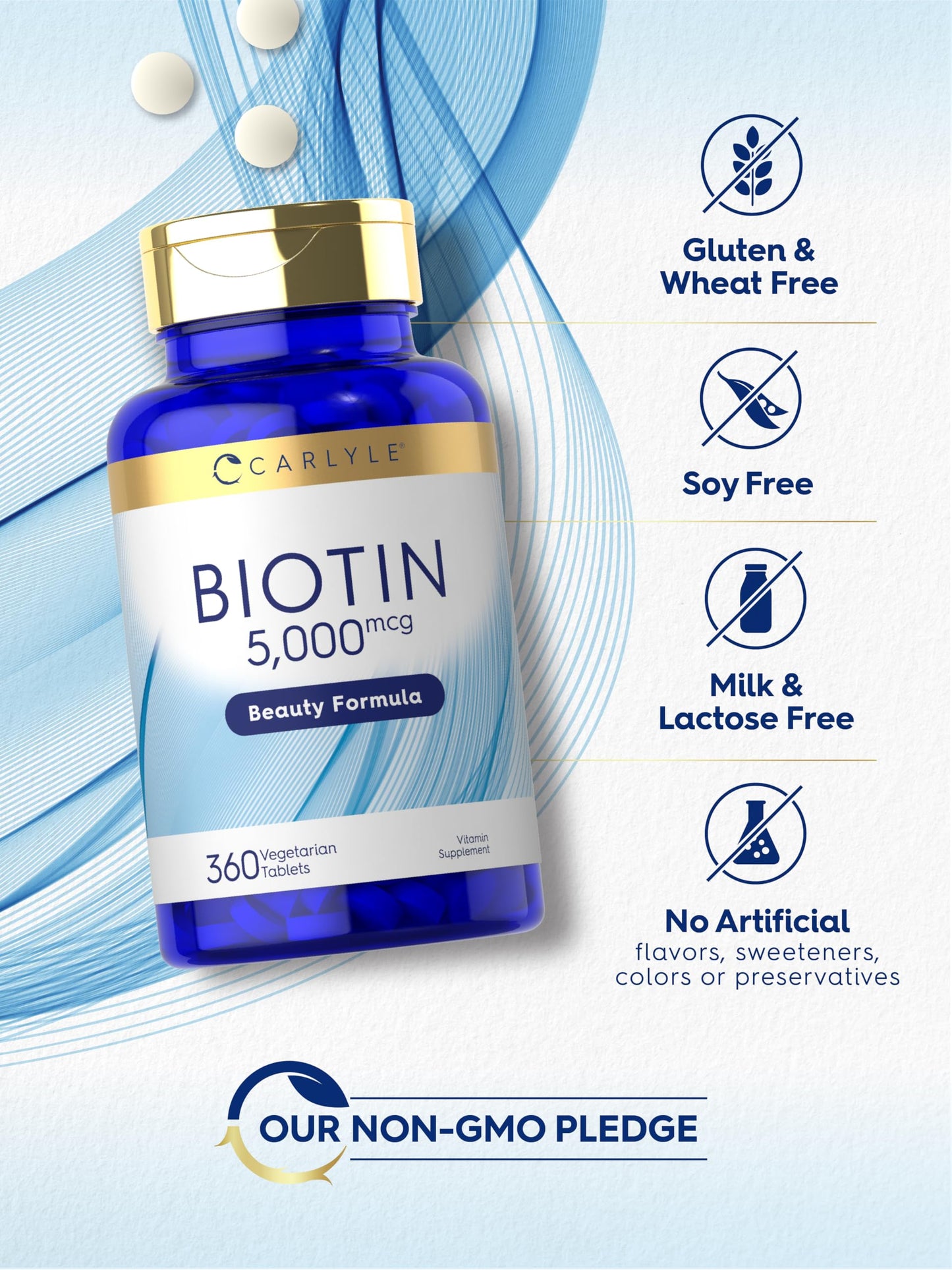 Carlyle Biotin 5000mcg | 360 Vegetarian Tablets | Beauty Formula Supplement for Hair, Skin, and Nails | Non-GMO, Gluten Free