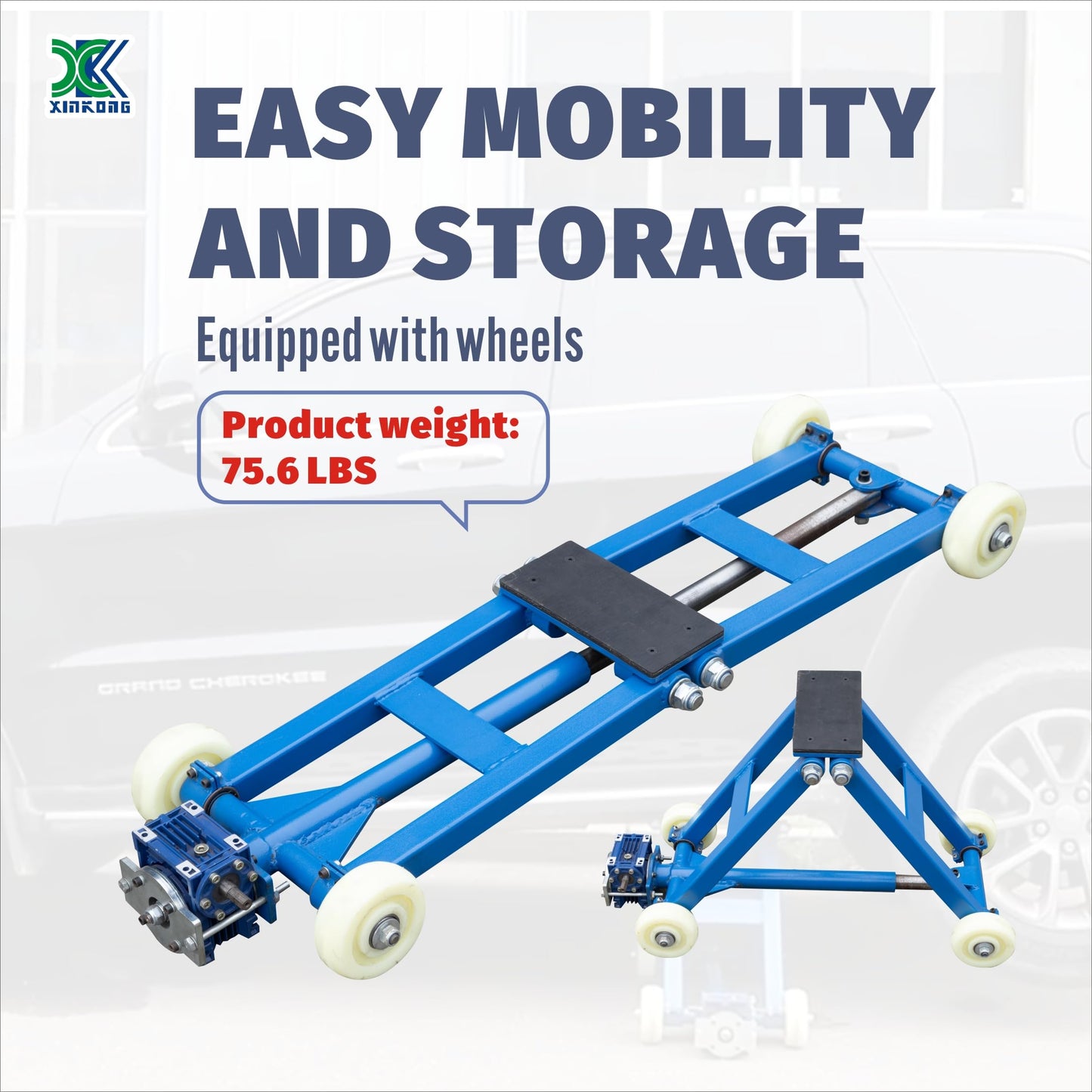 XK Portable Single-Side Car Lift – 5,511 lbs Capacity, Mechanical Vehicle Lift with Serrated Safety Lock, Max Height 19.29”, Portable Design with Wheels for Home Garage & Auto Repair