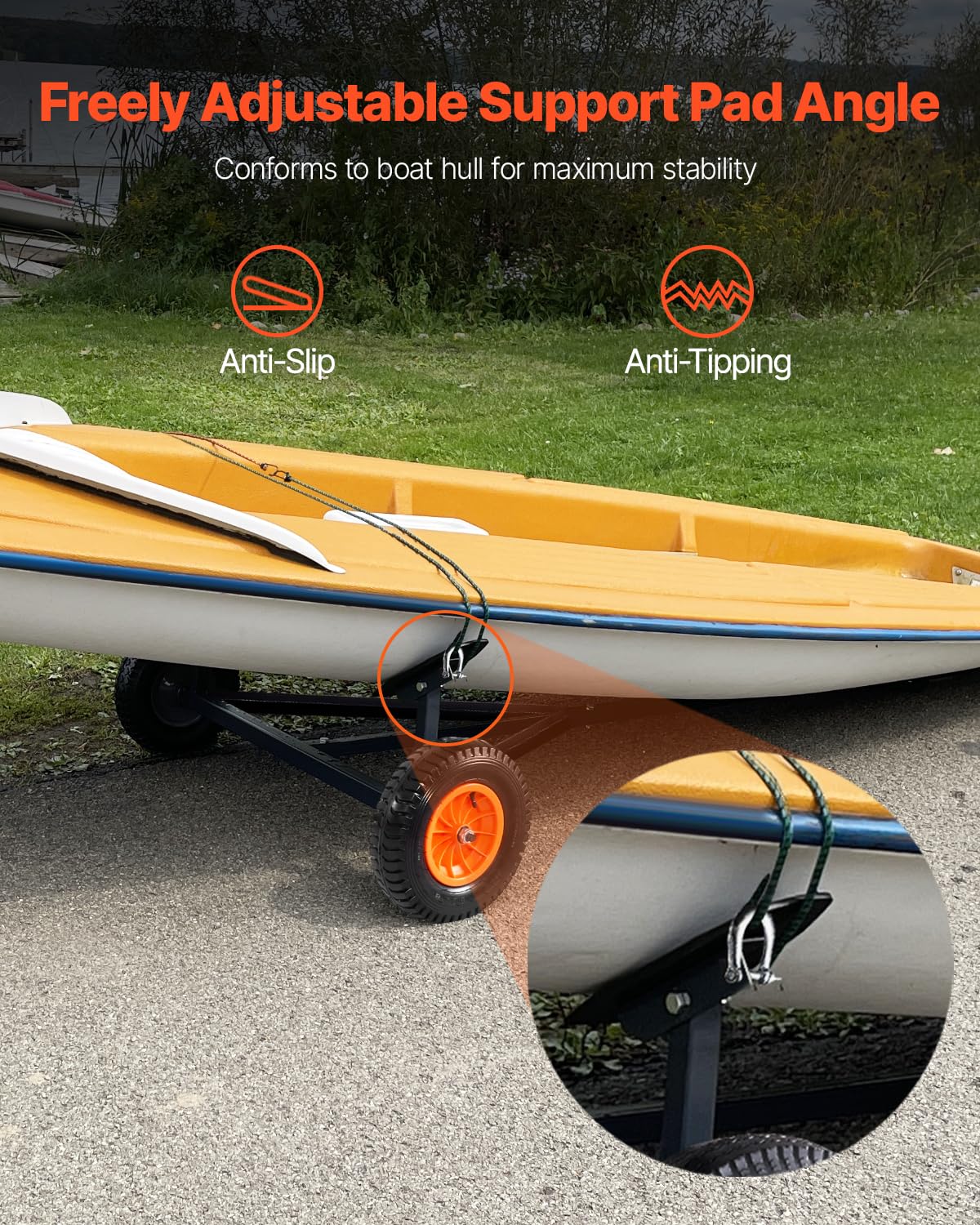 VEVOR Boat Trailer Dolly, 420lbs Load Capacity, Carbon Steel Trailer Mover with Adjustable Length, 15.7 in Pneumatic Tires and Nonslip Support Bracket, for Moving Kayak Motorboat Fishing Boat
