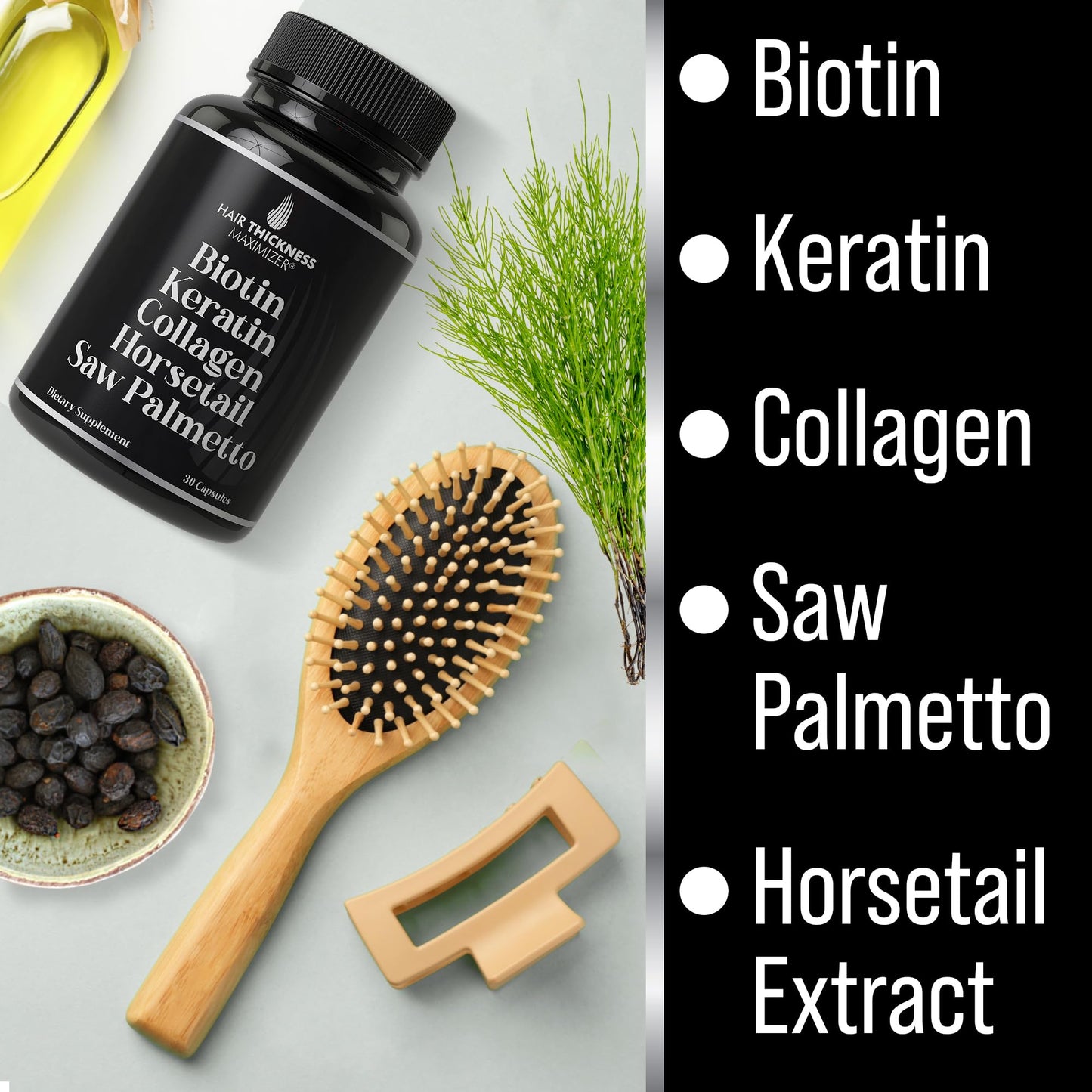 Biotin (5000mcg), Keratin, Collagen, Horsetail, Saw Palmetto – 5-in-1 Hair Growth Supplement & Vitamins for Women & Men, DHT Blocker Capsules for Thinning - Hair Growth Vitamins