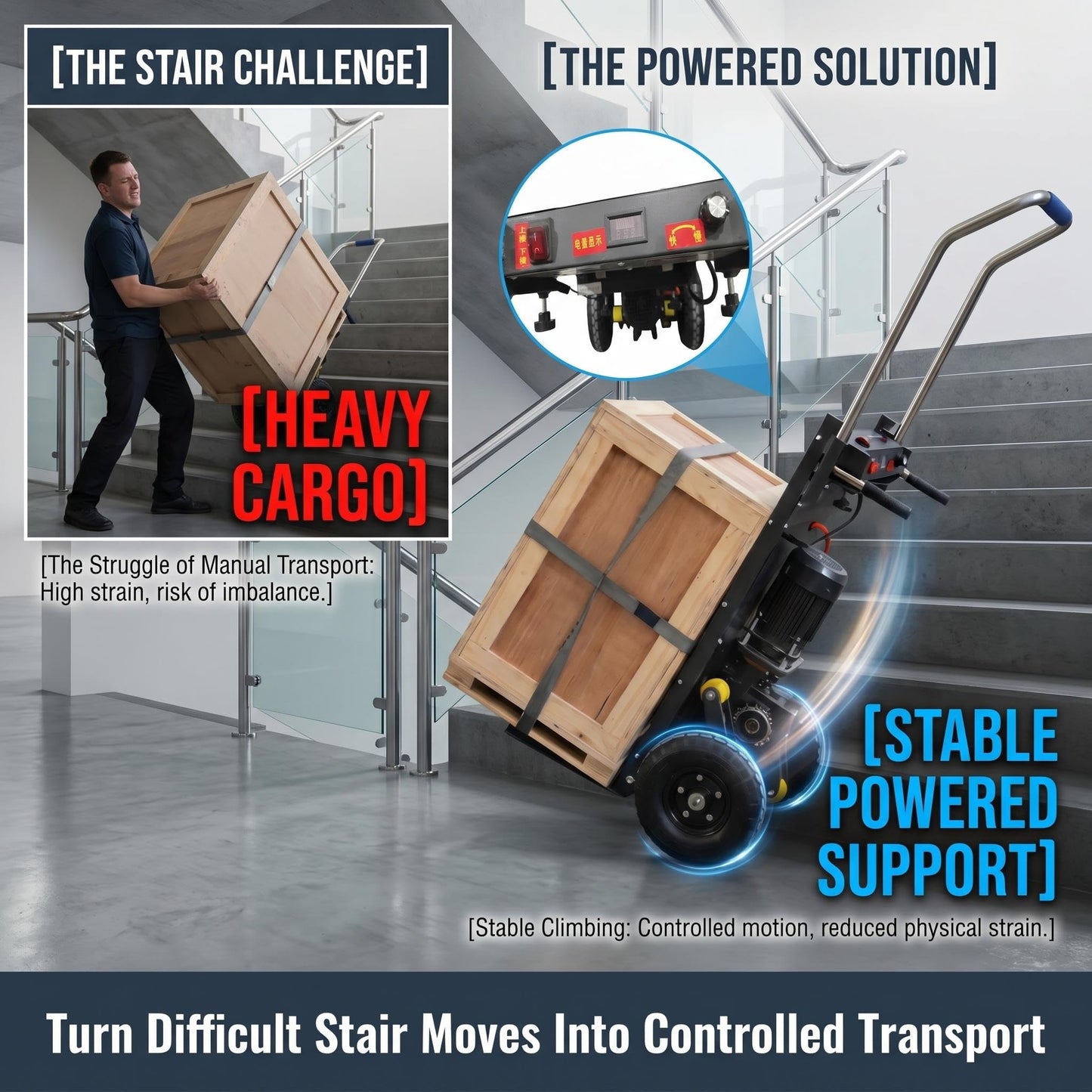 Large Load Capacity Electric Stair Climbing Cart, Electric Stair Climbing Machine for Construction, Large Load Capacity Electric Stair Climbing Cart with 600Lbs Load Capacity
