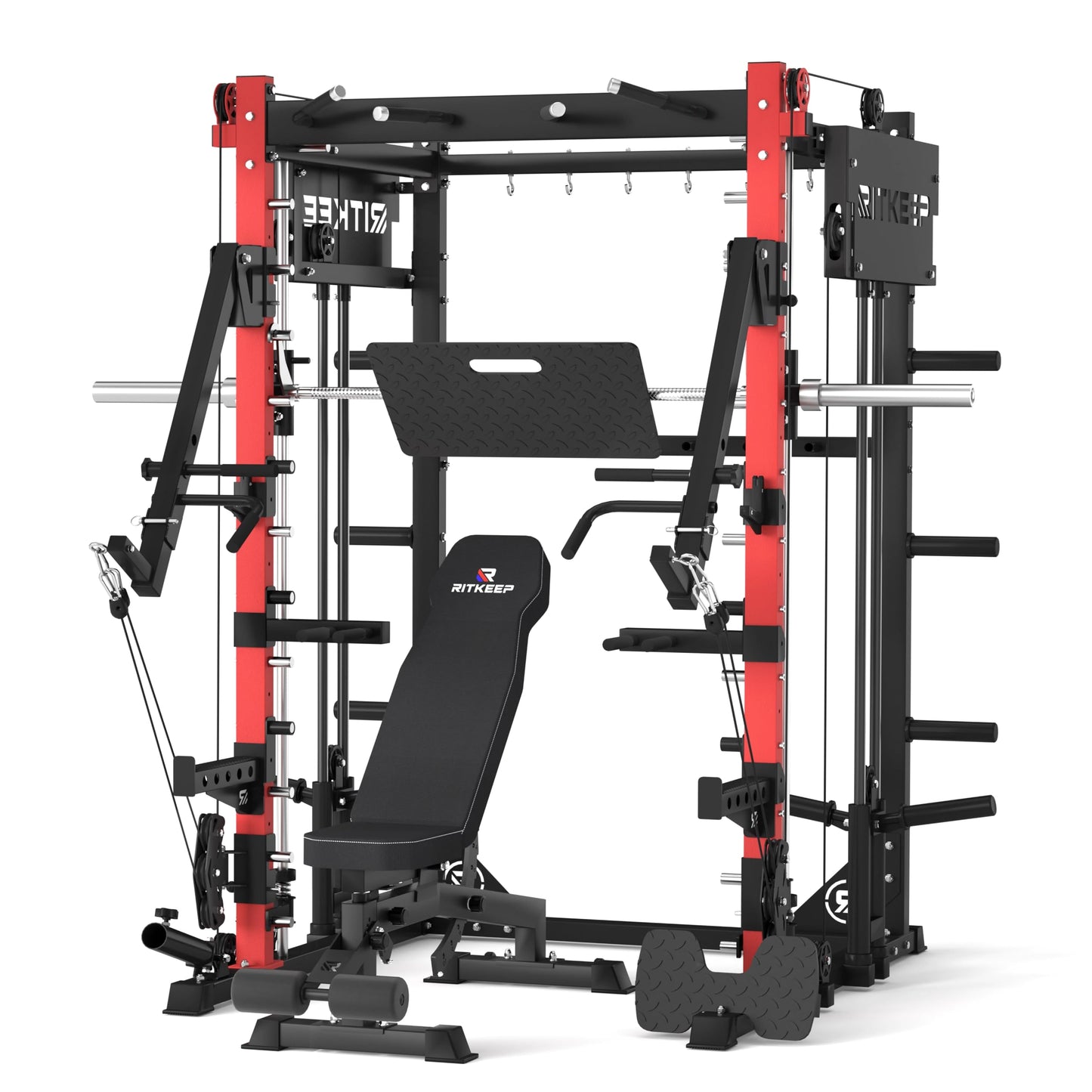 Smith Machine with Jammer Arms & Leg Press Board, RitKeep PMAX-4750 with 1800 lb Capacity ,All-in-One Smith Machine with Dual Cable Pulley System (1:1 & 2:1) for Home Gym Strength Training