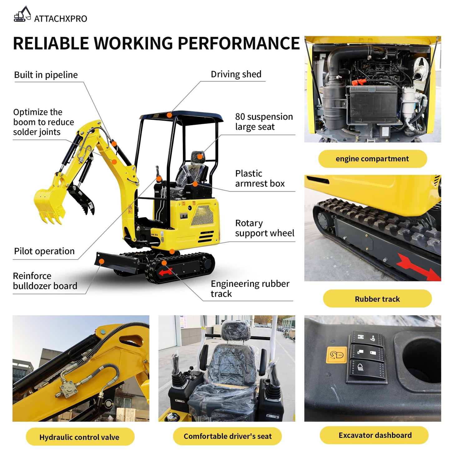 DS-R327, 1.8 Ton KubotaEngine Diesel Mini Excavator,14HP EPA Certified, w/Pilot Controls Side Swing Boom & Crawler Extension, w/12 Months Parts Replacement, Delivery & Unloading Services (2 Yellow)