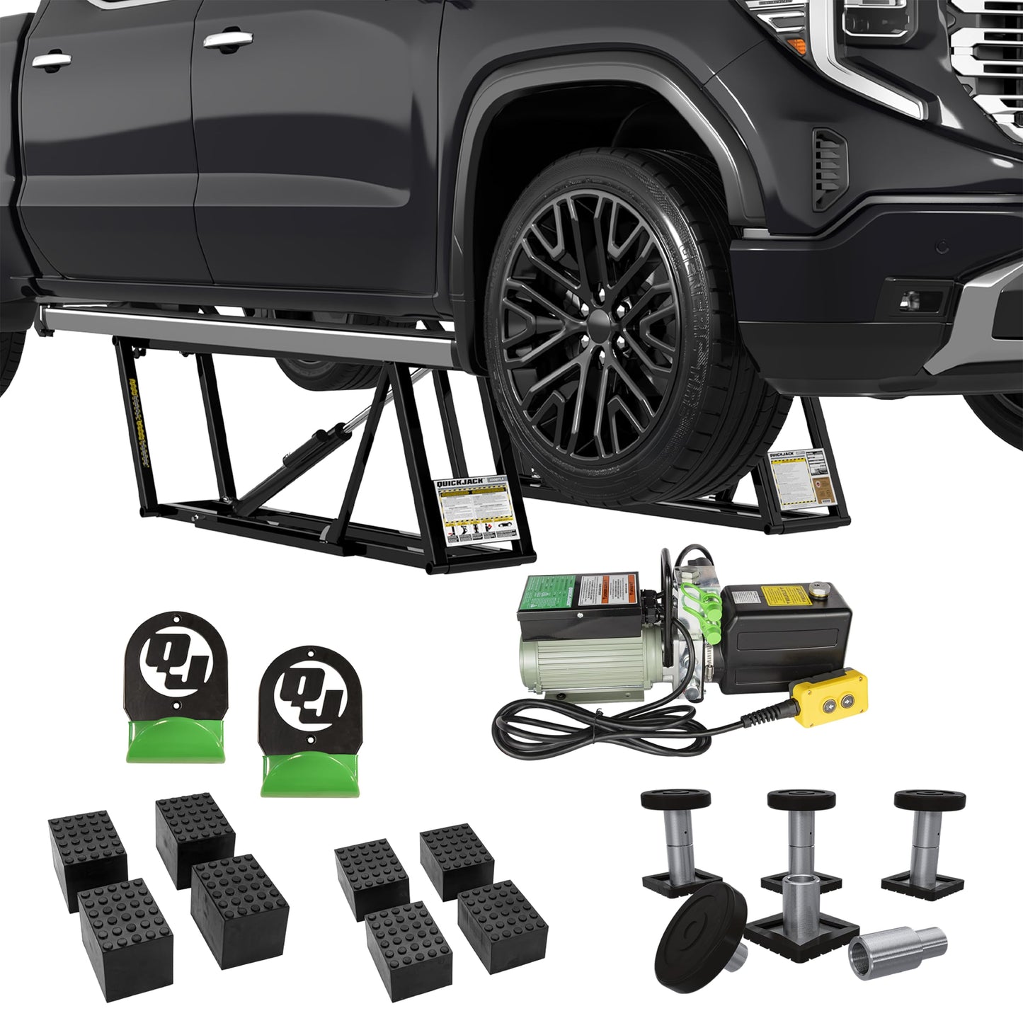 QuickJack Bundle - 8000TLX Portable Car Lift, Wall Hangers & SUV Adapters, ALI Certified, 8,000-lbs. Capacity, 110V Power Unit, Car Lift for Garage, Shop, & Mechanic