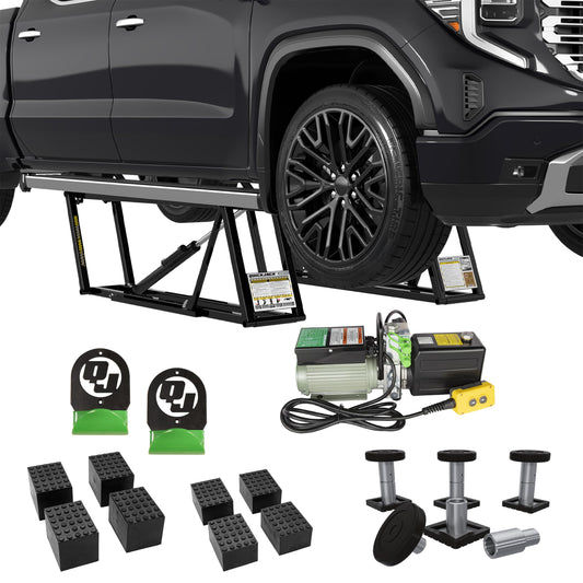 QuickJack Bundle - 8000TLX Portable Car Lift, Wall Hangers & SUV Adapters, ALI Certified, 8,000-lbs. Capacity, 110V Power Unit, Car Lift for Garage, Shop, & Mechanic