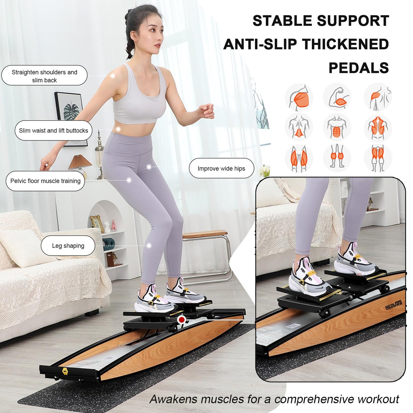 Ski Exercise Machine, Ski Simulator Training Machine with Ski Poles, Strength and Balance Training Tool Set, 150kg Load, for Waist, Abdomen and Leg Training