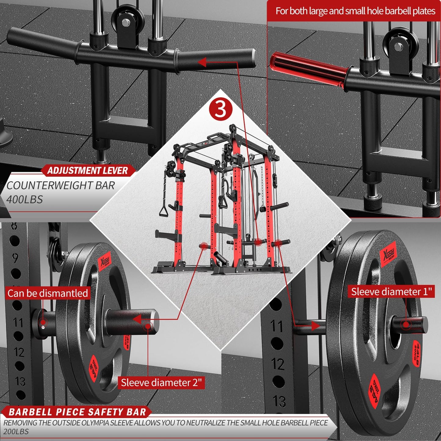 Power Rack Power Cage Multi-Function Squat Rack with Cable Crossover System Selectable More Training Attachment Power Rack for Garage & Home Gym (Black, C Set L02+Weight Bench+（pole+Cast Iron）182LBS)