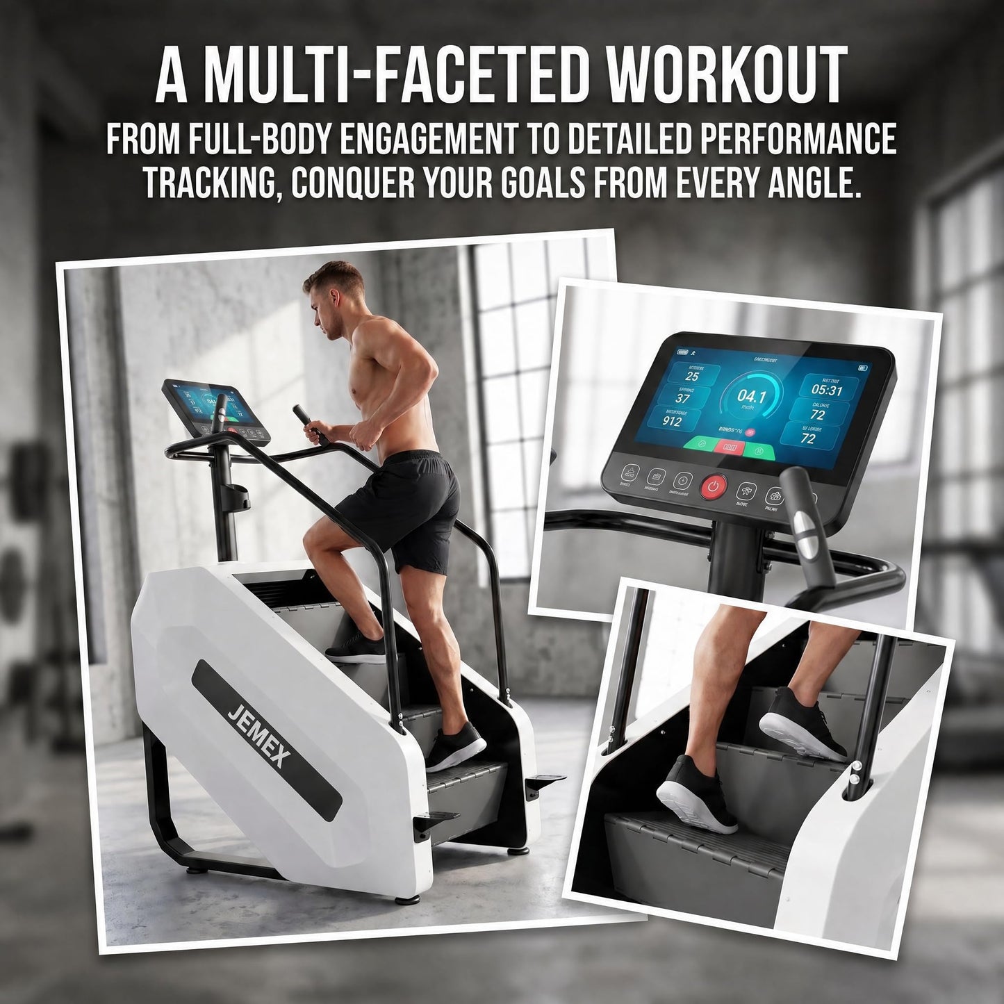 JEMEX Stair Stepper Machine, Heavy Duty Stair Climber with 15 Resistance Levels, Low Impact Cardio for Home Gym, Infrared Auto-Lock, LED or Standard Model, 375 lbs (White, LED Display)